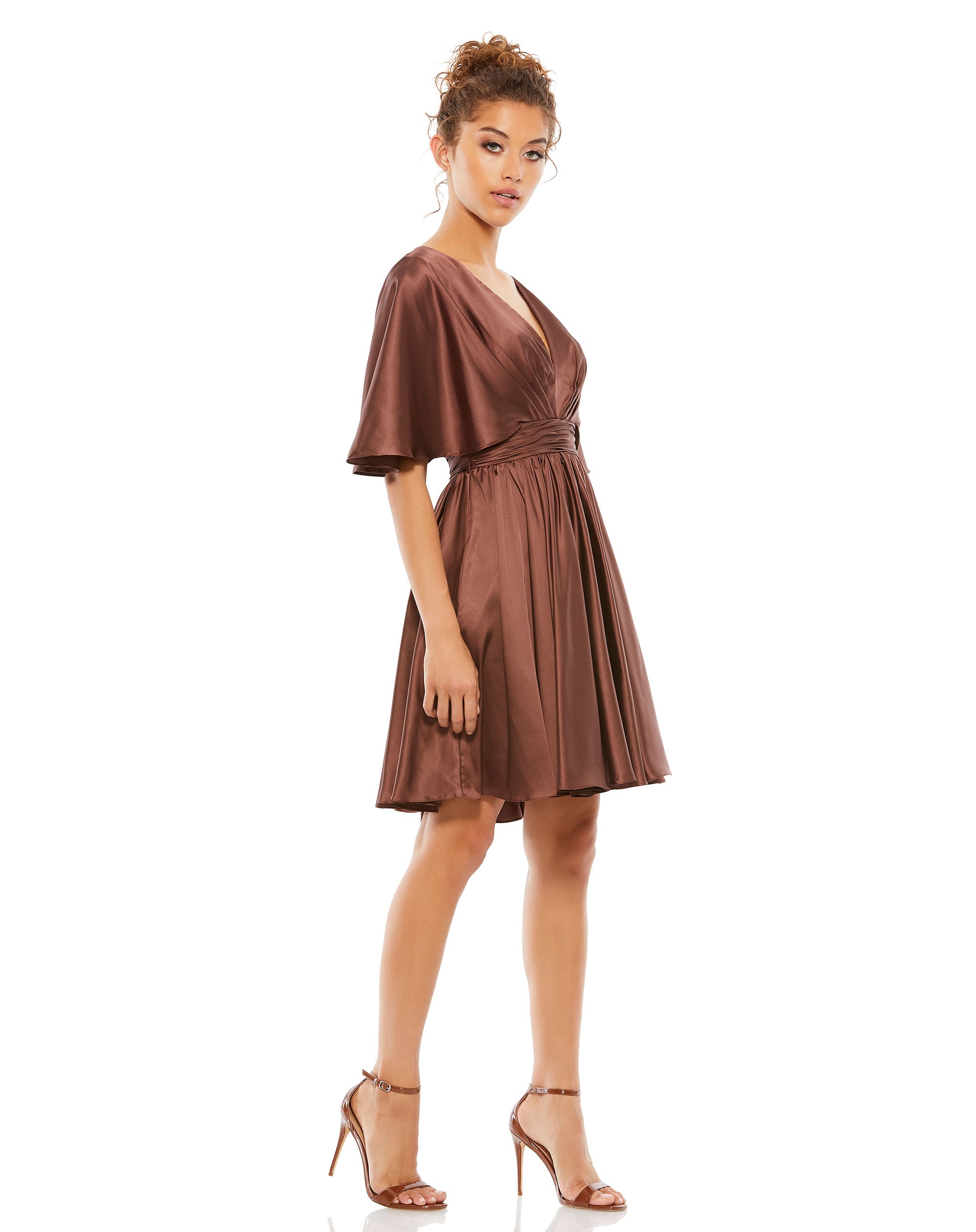 Satin Flowy Cape Sleeve Mini Dress