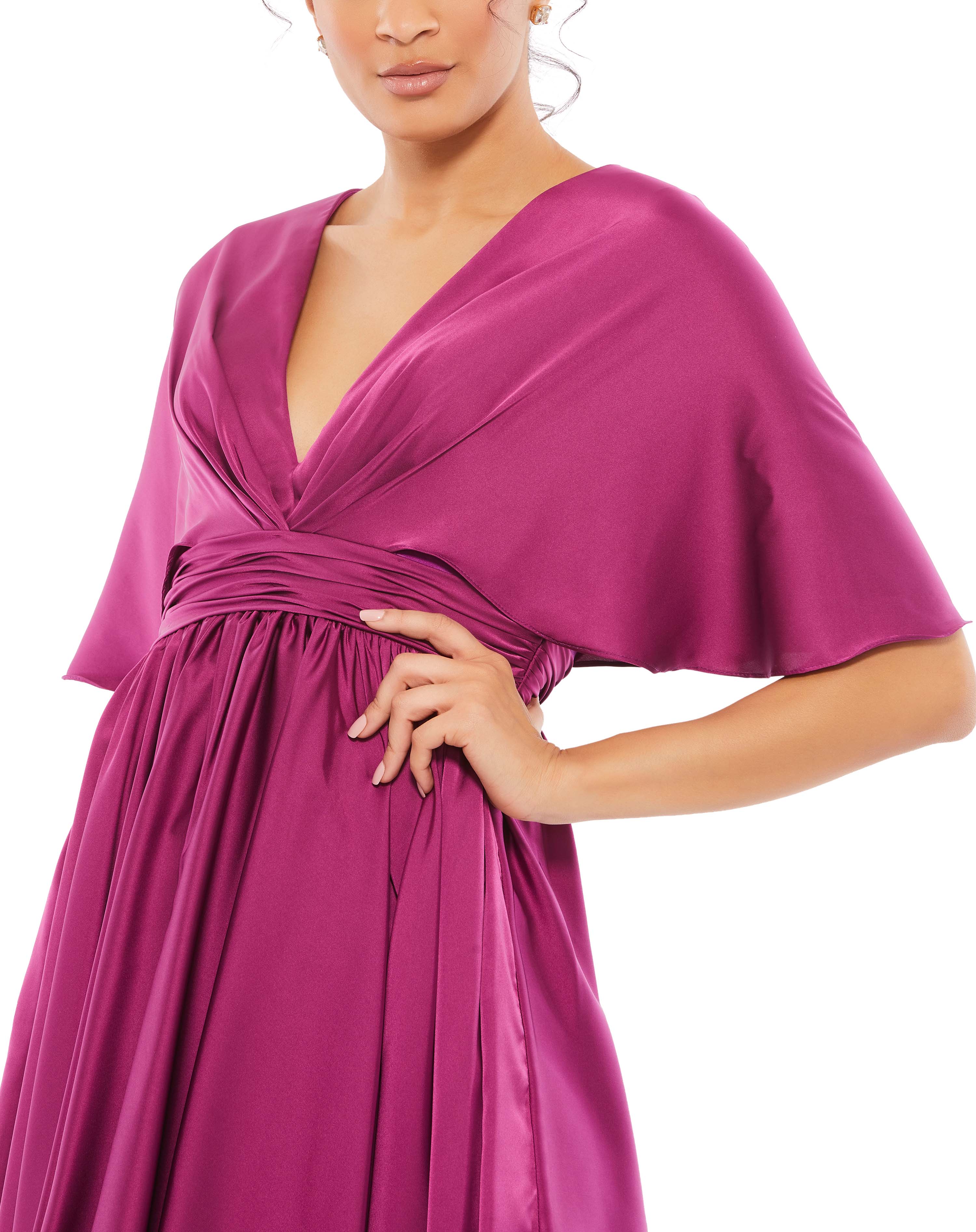 Satin Flowy Cape Sleeve Mini Dress - Final Sale