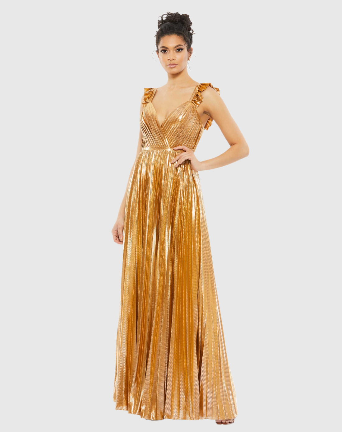 Pleated Ruffled Sleeveless Gown