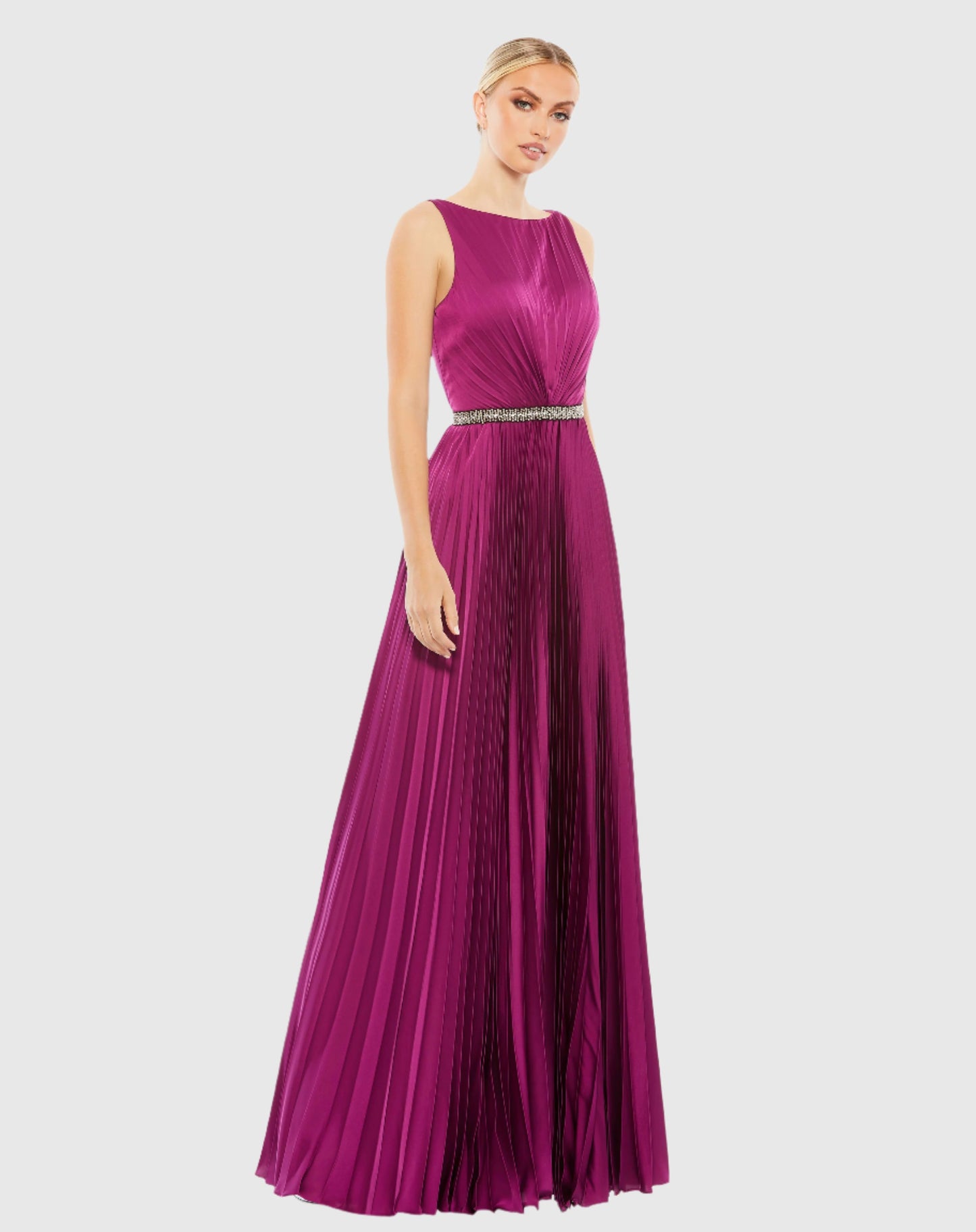 Pleated Sleeveless Bateau Gown