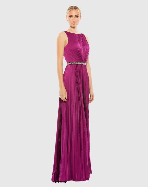 Pleated Sleeveless Bateau Gown