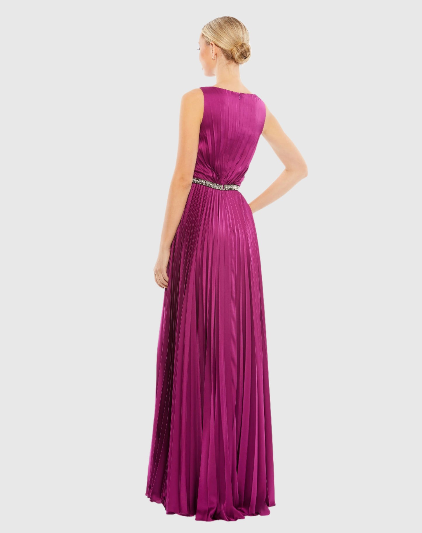 Pleated Sleeveless Bateau Gown