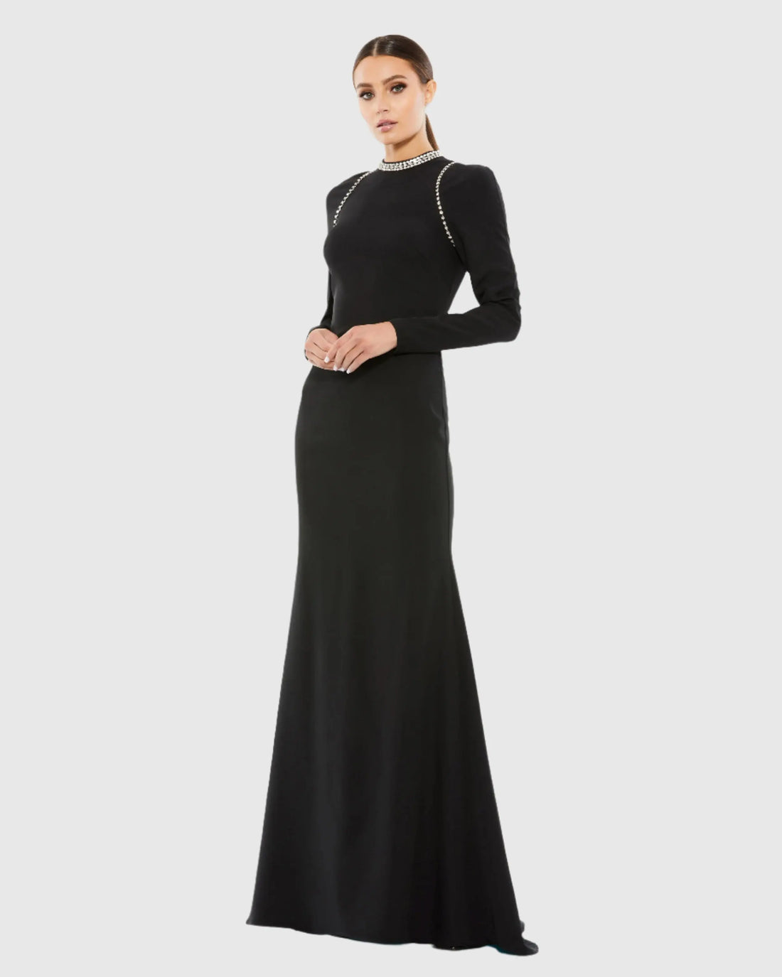 Ieena for Mac Duggal - Black Raglan Long Sleeve High Neck Gown - Black / US 16 Ieena for Mac Duggal - Black Raglan Long Sleeve High Neck Gown - Black / US 16