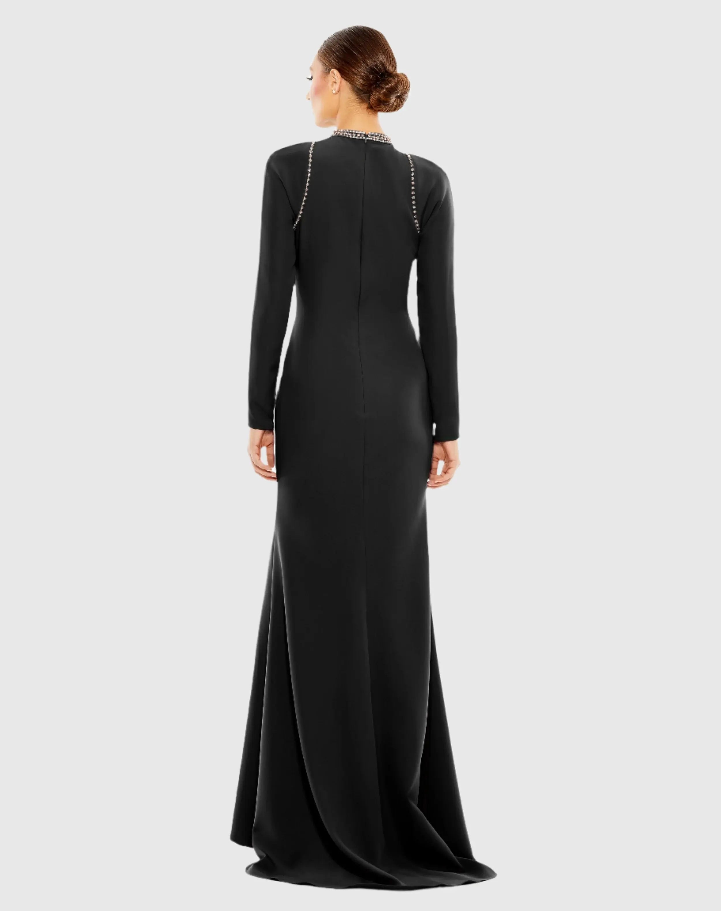 Black Raglan Long Sleeve High Neck Gown - Mac Duggal
