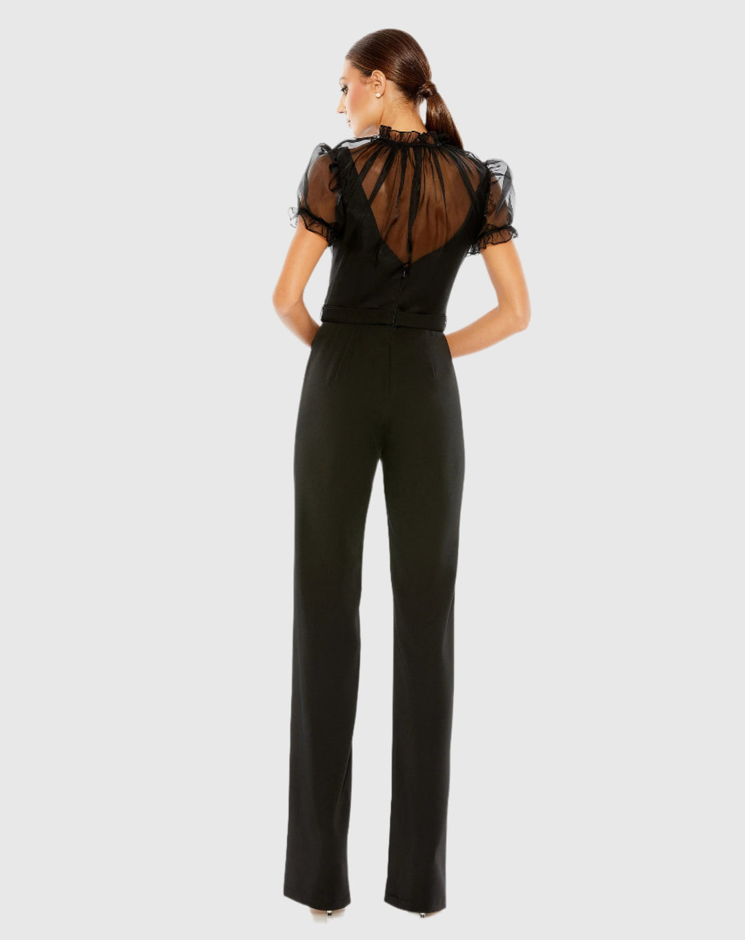 Belted Illusion High Neck Cap Sleeve Jumpsuit – Mac Duggal