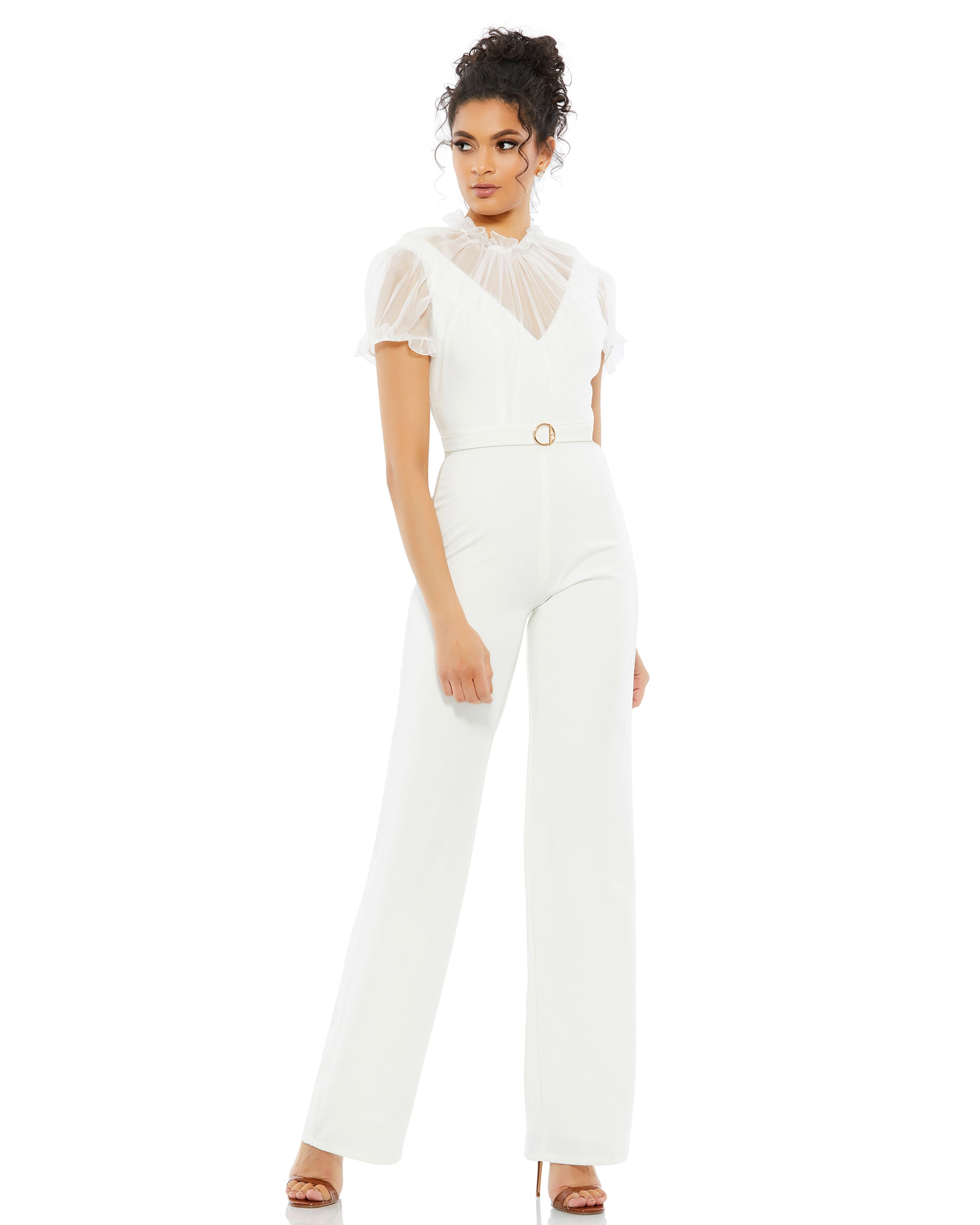 White Satin Jumpsuit by Ieena for Mac Duggal for $54
