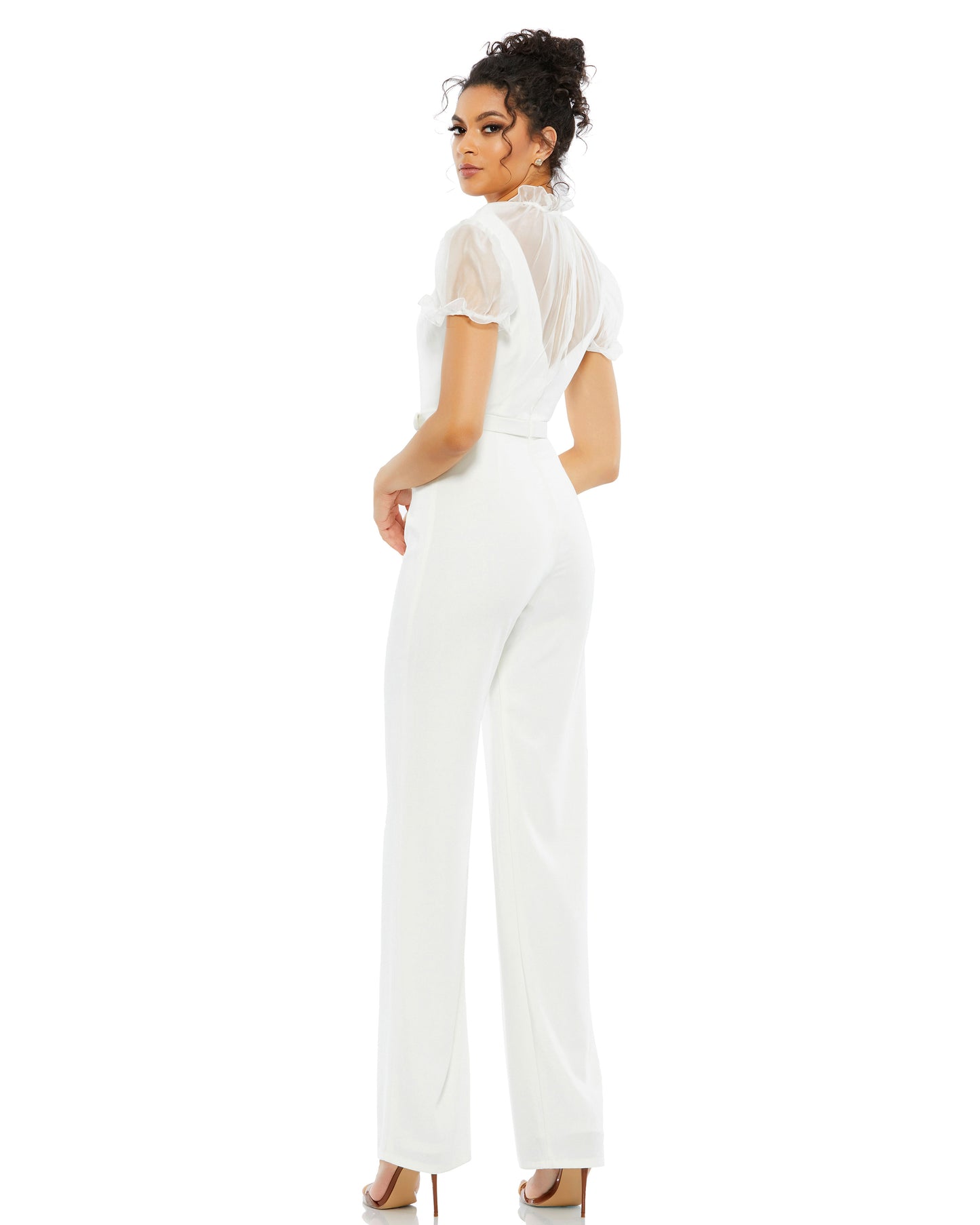 Belted Illusion High Neck Cap Sleeve Jumpsuit