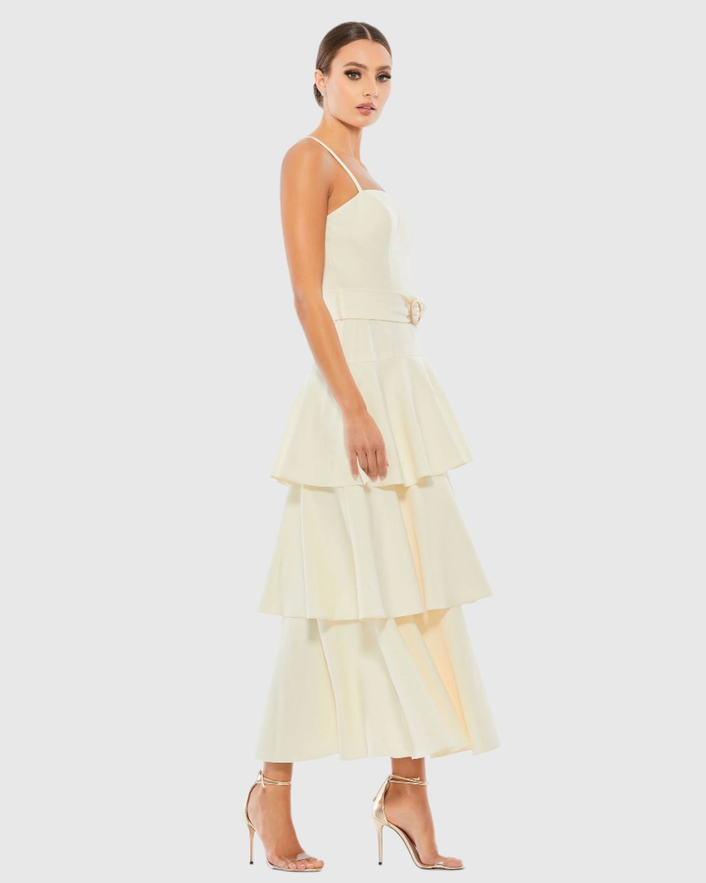 Belted Tiered Ruffle Sleeveless Midi Dress