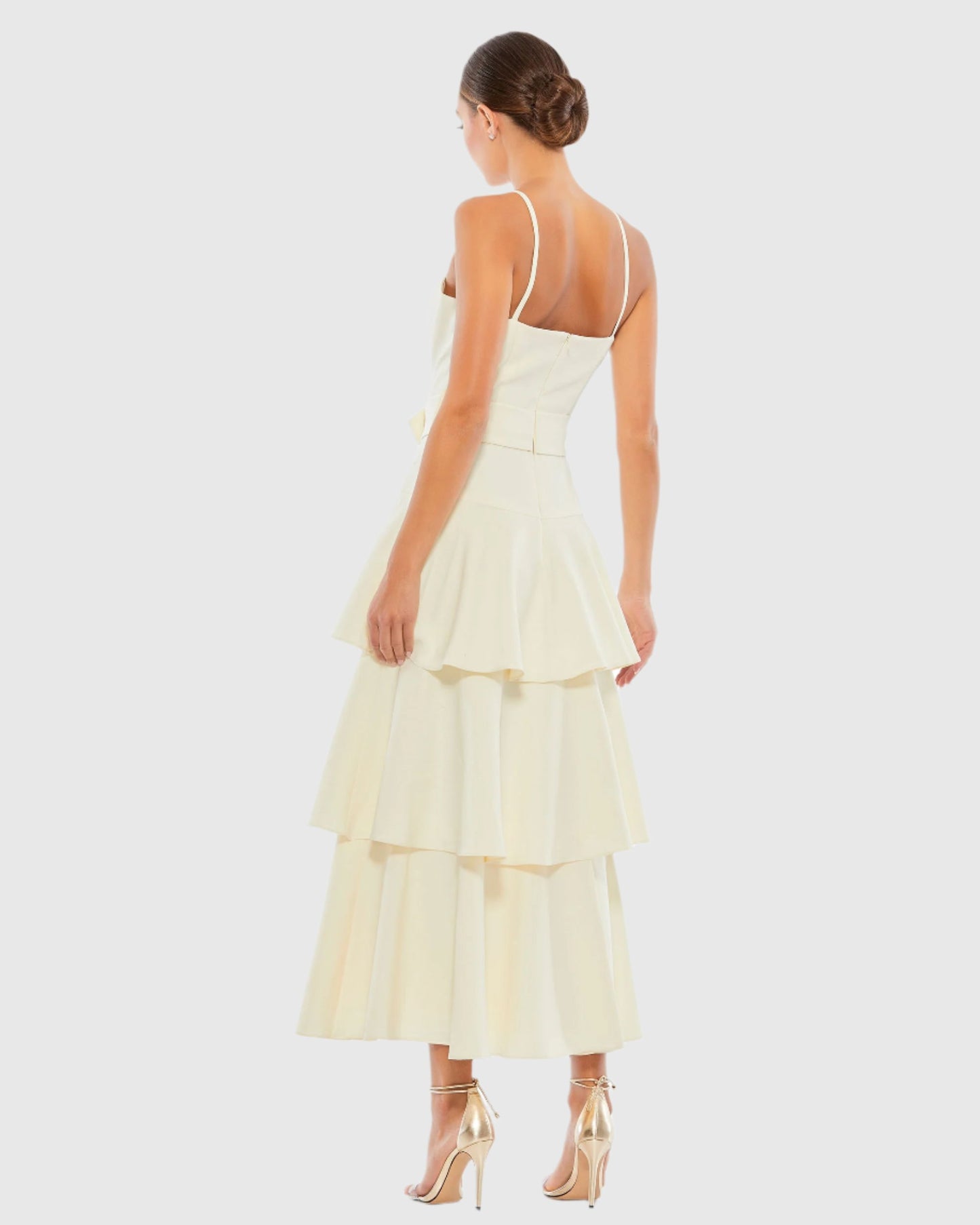 Belted Tiered Ruffle Sleeveless Midi Dress