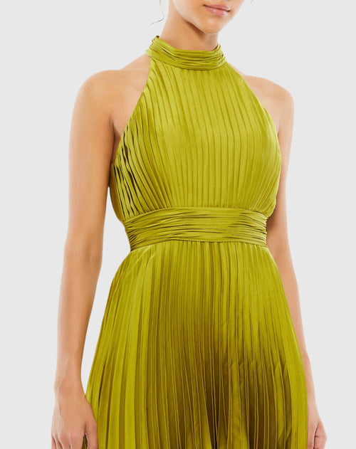 Green Pleated Halter Neck Mini Dress - FINAL SALE