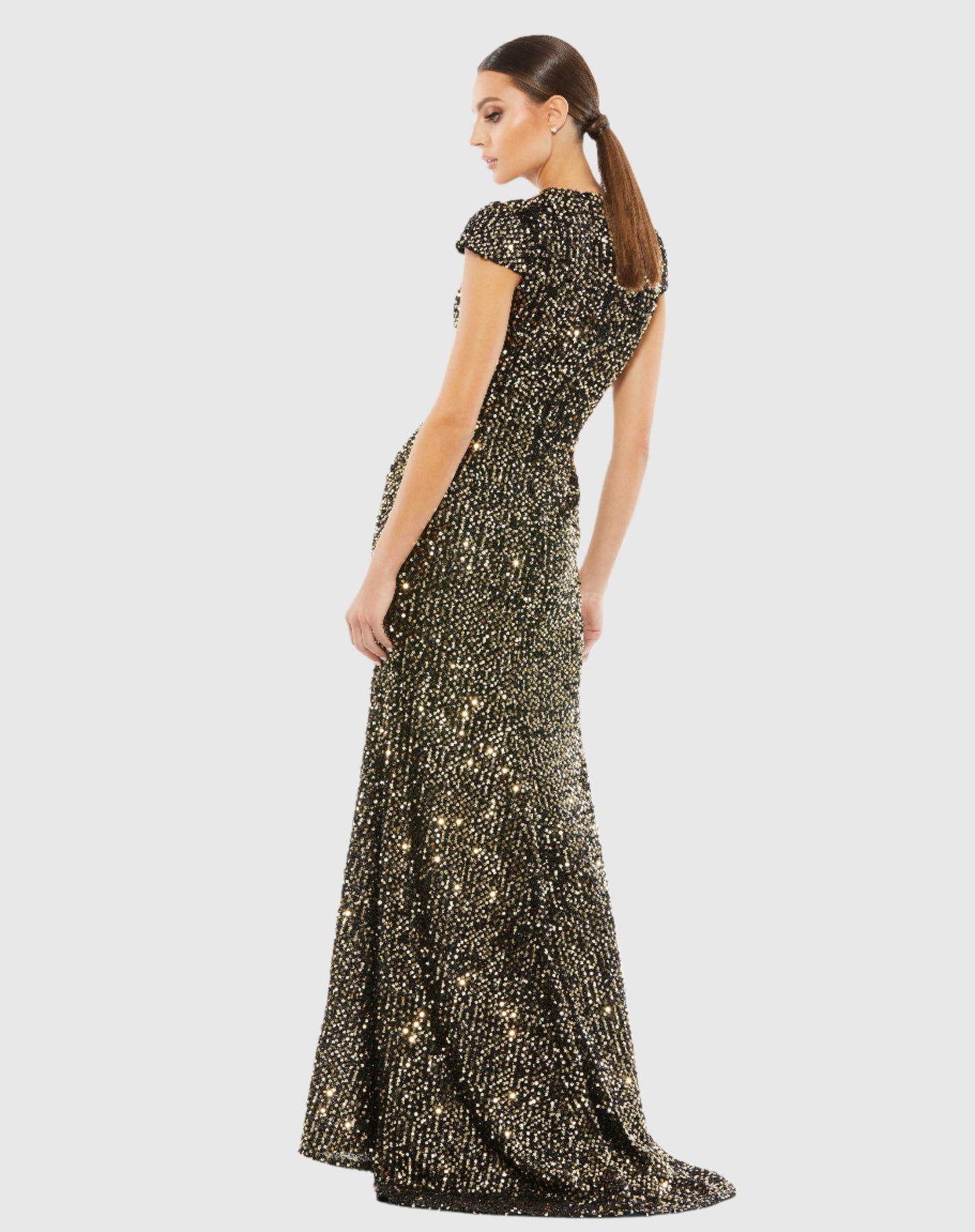 Sequined Cap Sleeve High Neck Gown