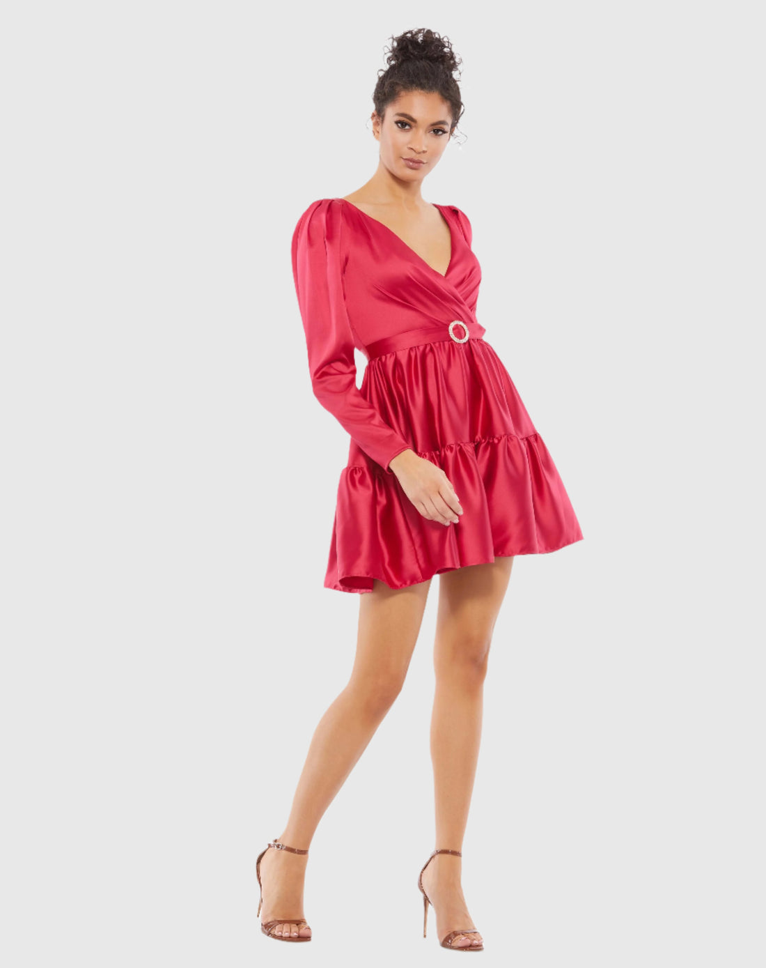 Tiered V-Neck Belted Mini Dress