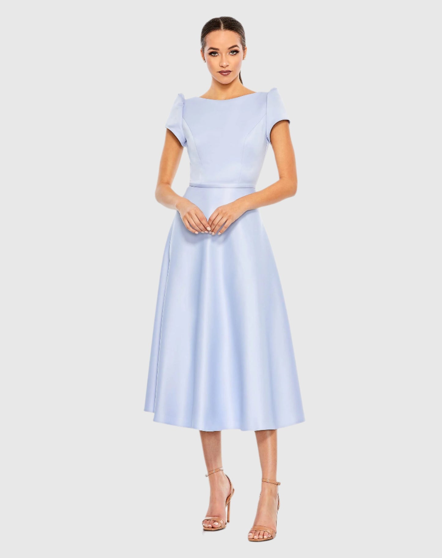 Satin Puff Shoulder Tea Length Dress