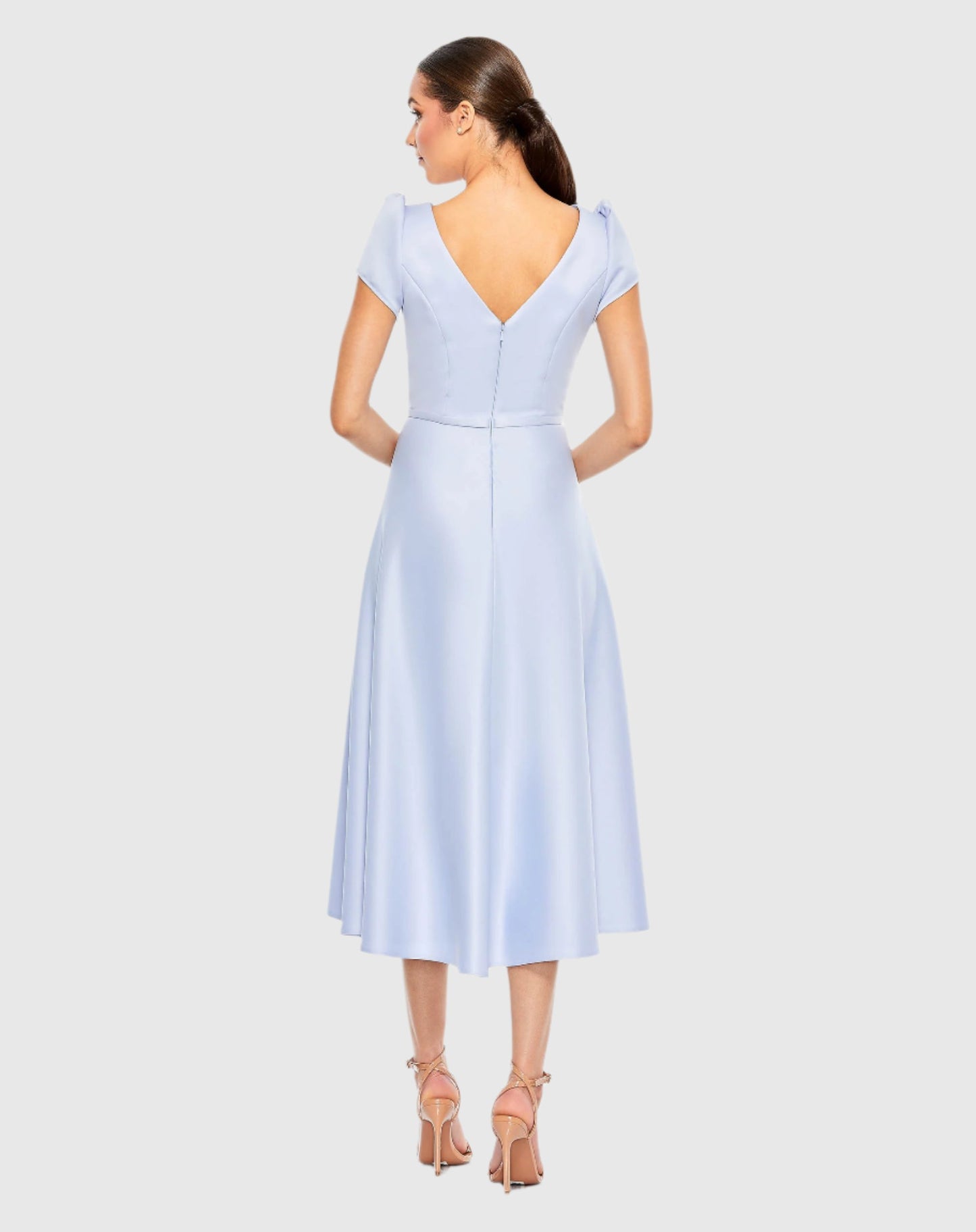 Satin Puff Shoulder Tea Length Dress