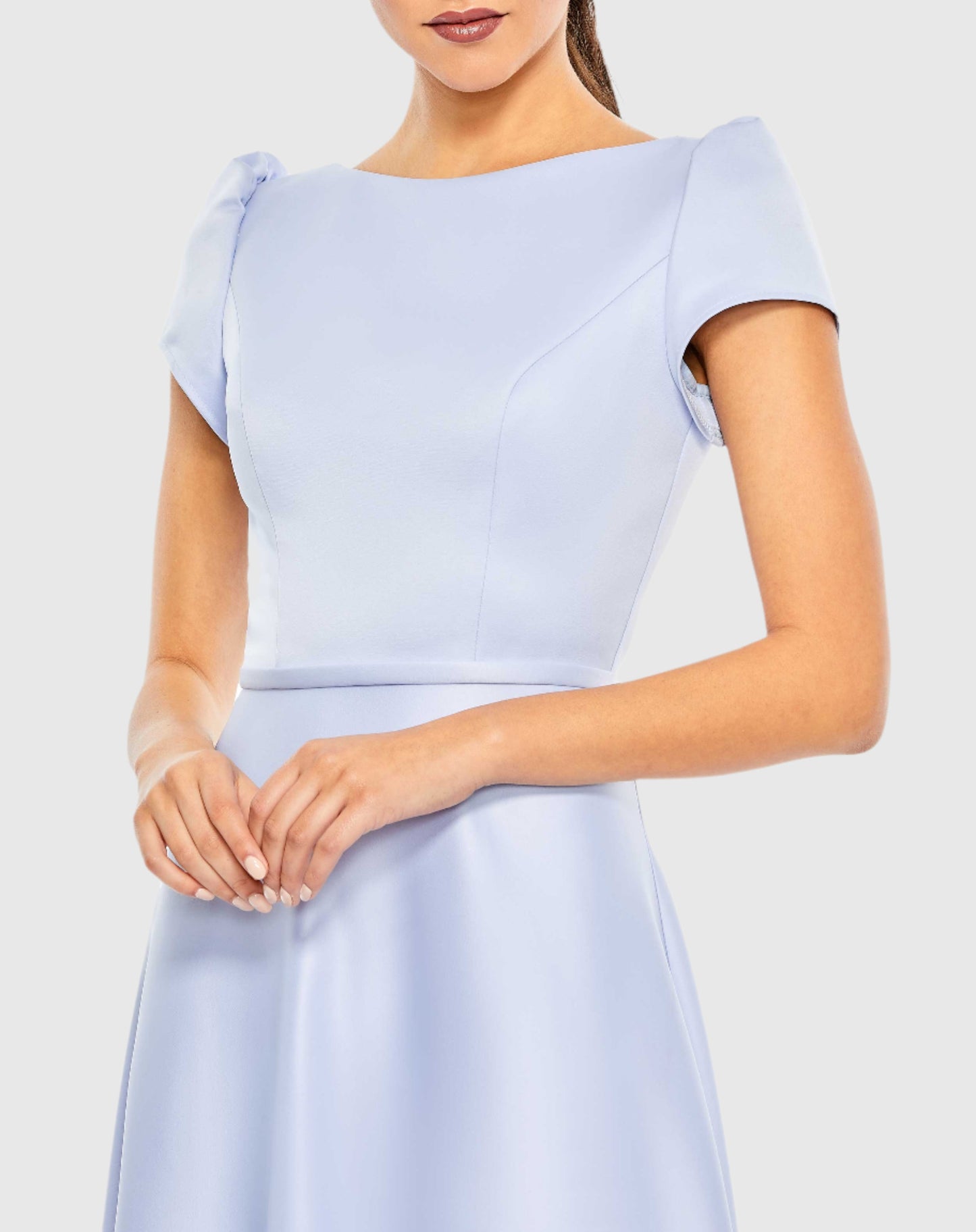 Satin Puff Shoulder Tea Length Dress