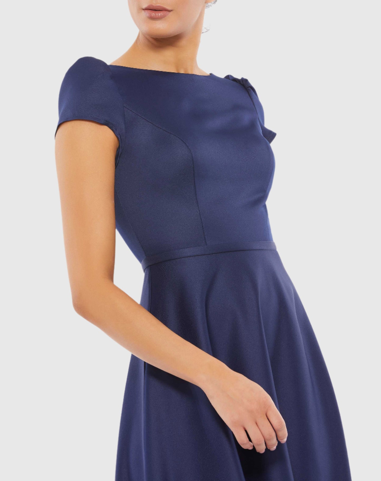 Satin Puff Shoulder Tea Length Dress