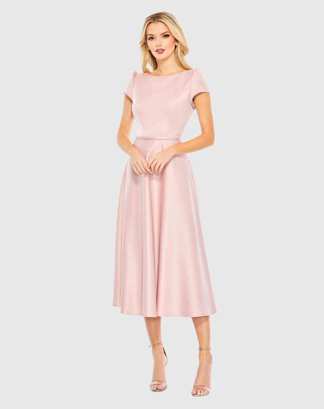 Satin Puff Shoulder Tea Length Dress