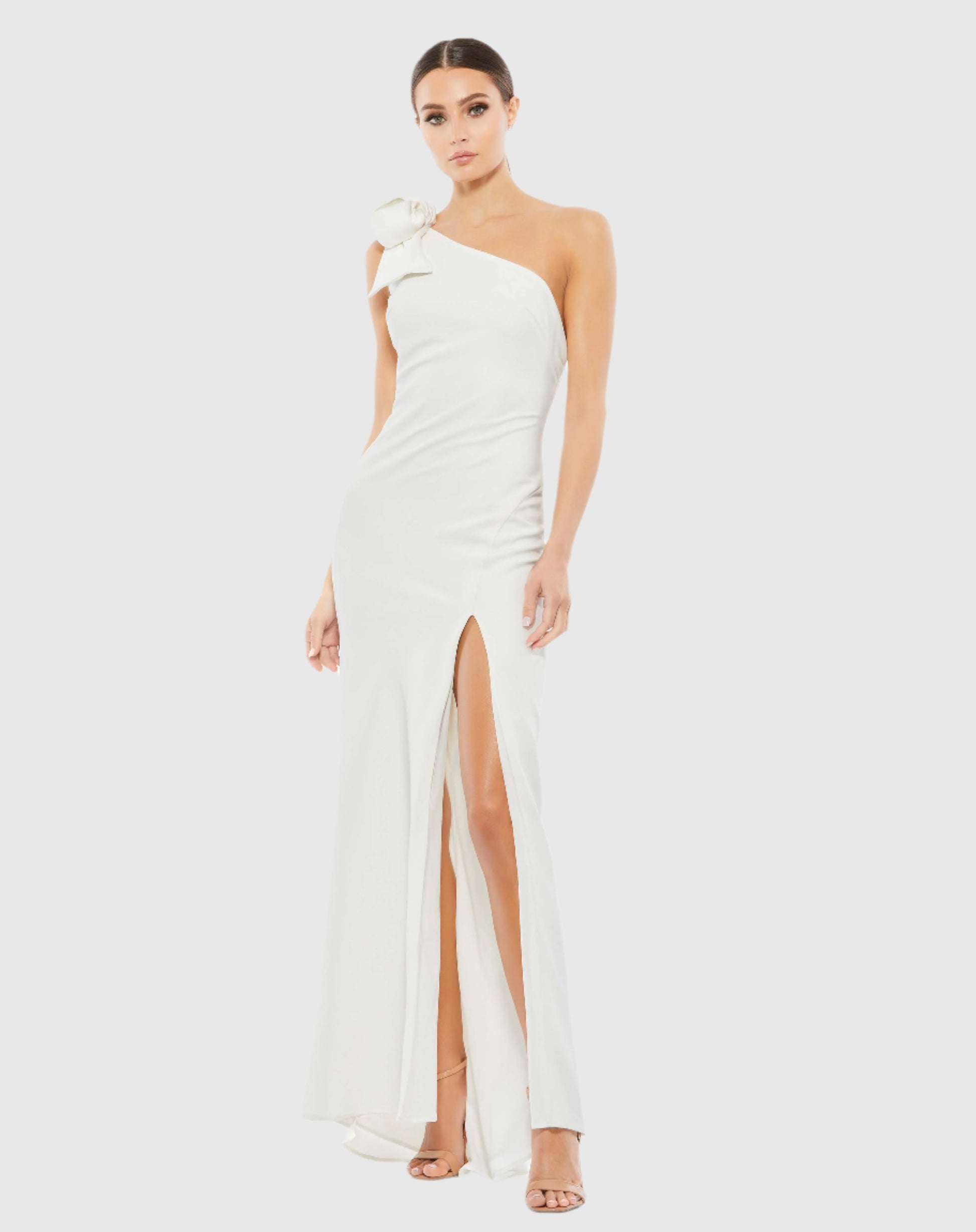 Bow One Shoulder Side Slit Gown