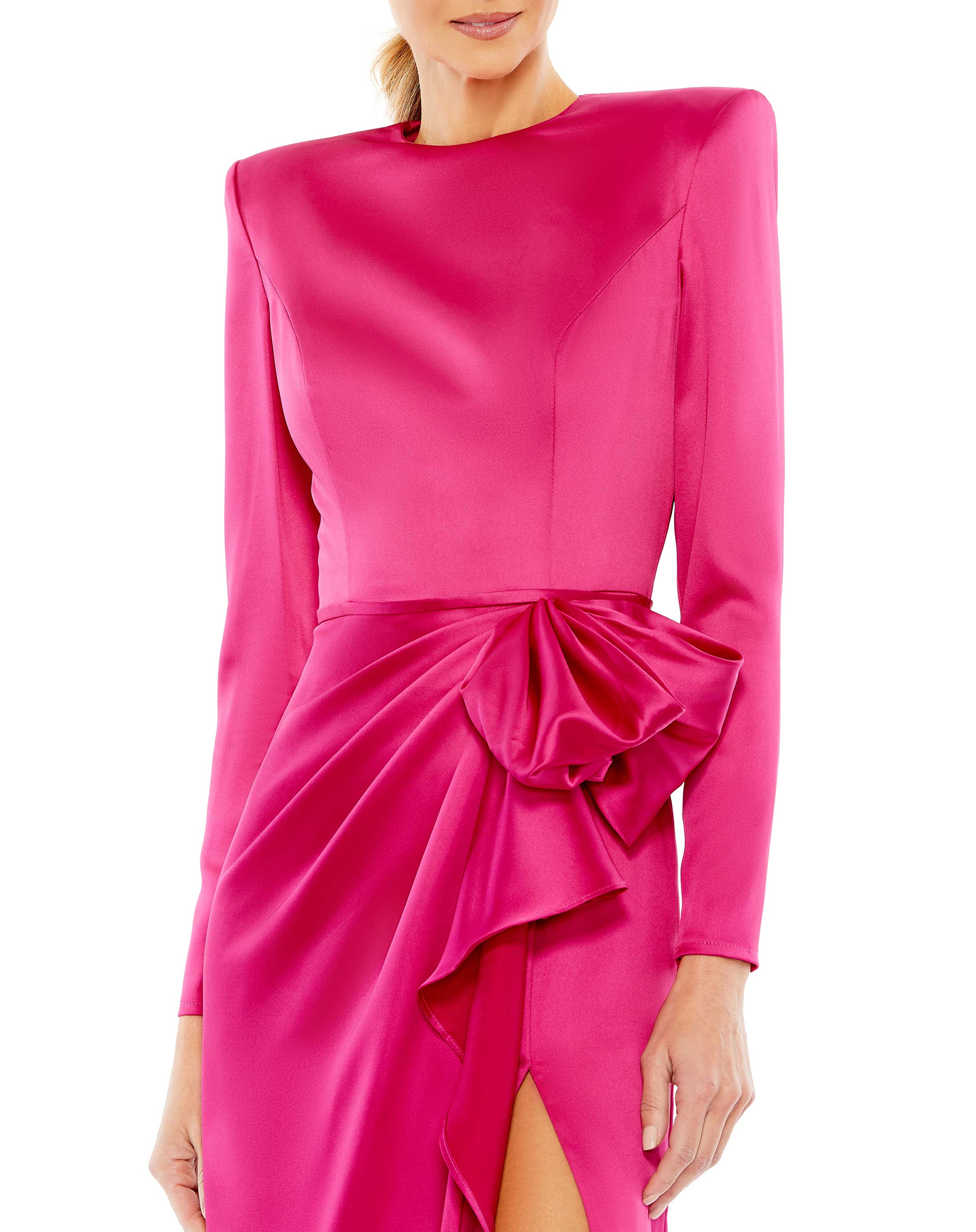 Long Sleeve Structured Bow Draped Gown
