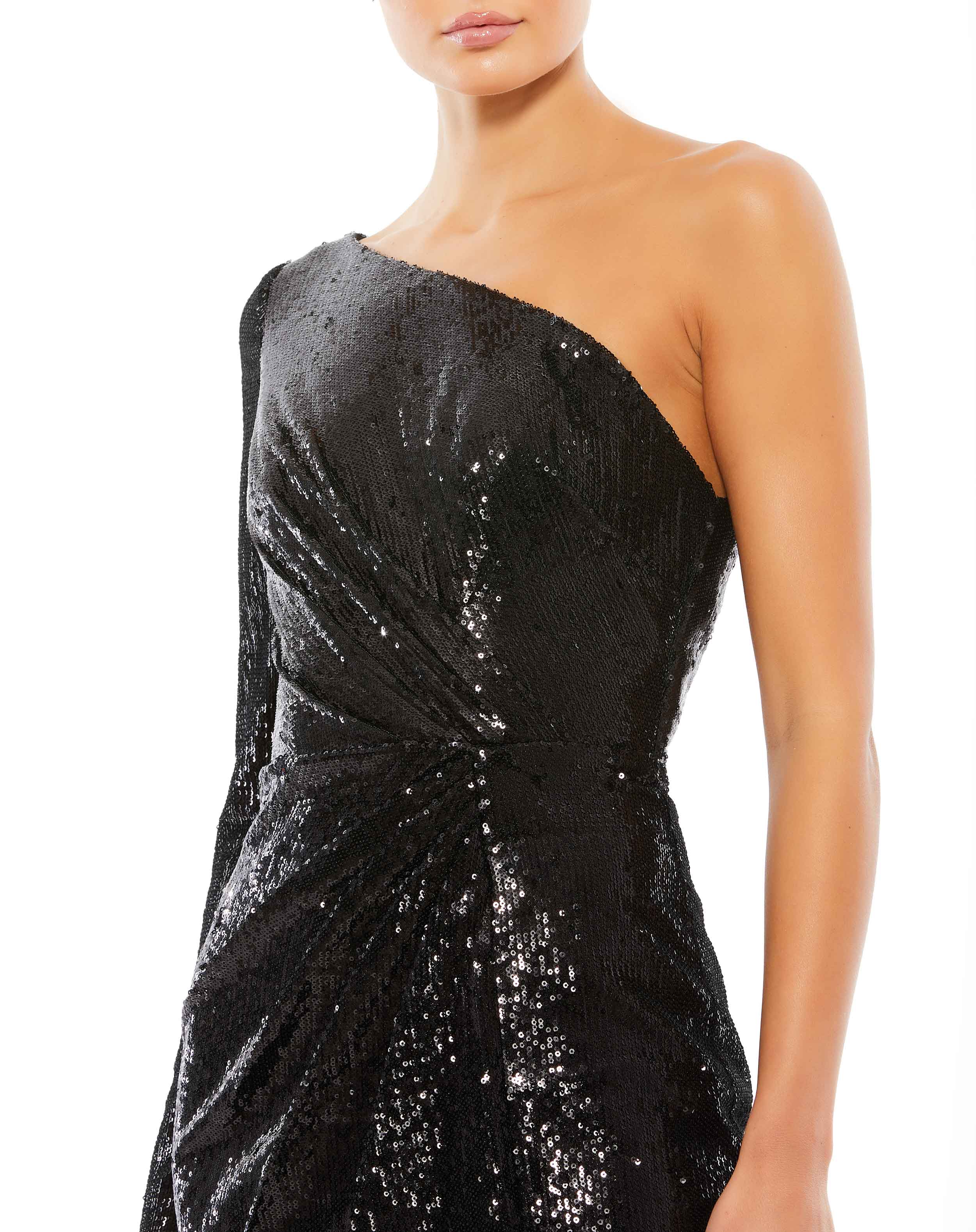Ruched Sequined One Shoulder Midi Dress