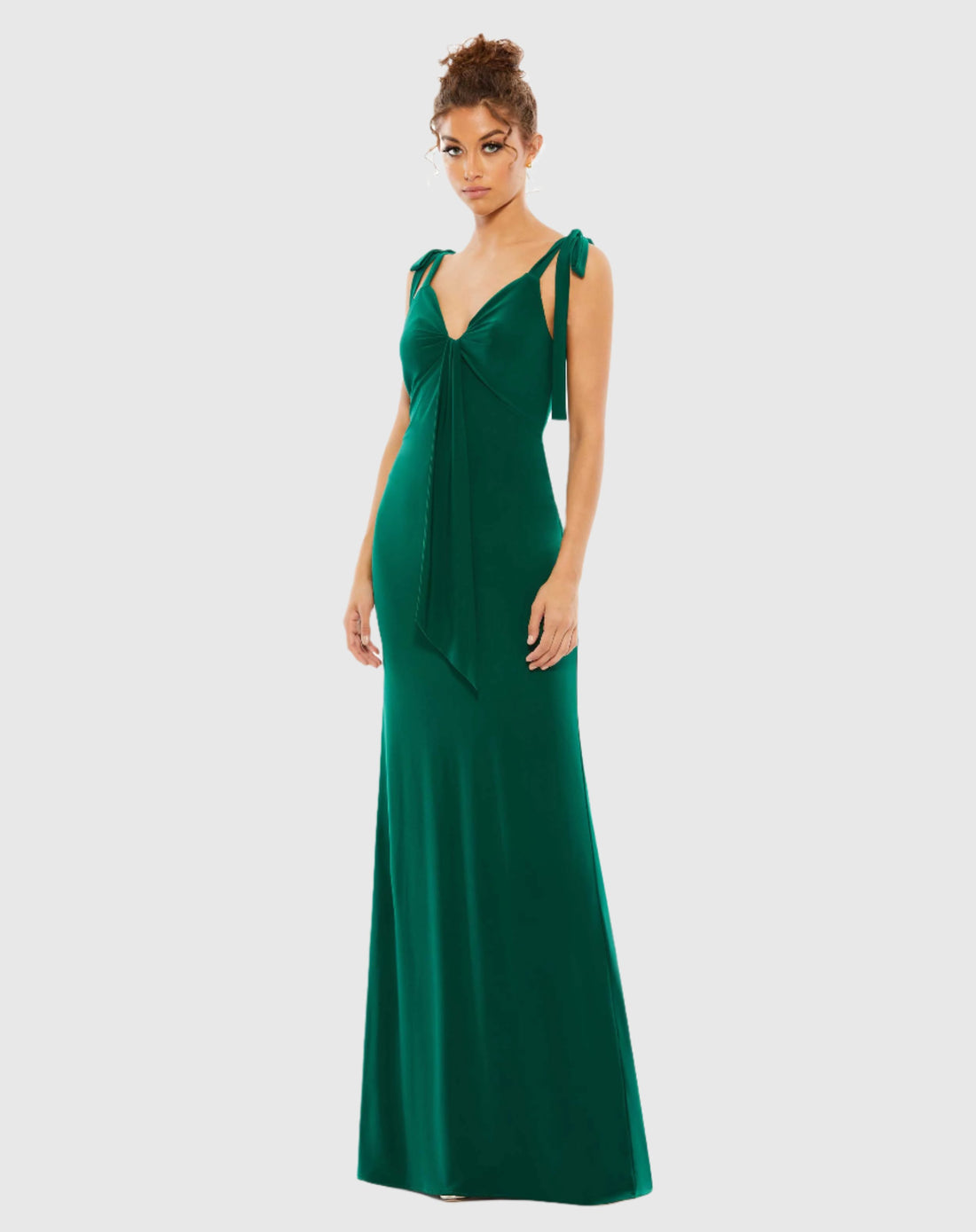 Jersey Low Back Bow Shoulder Gown