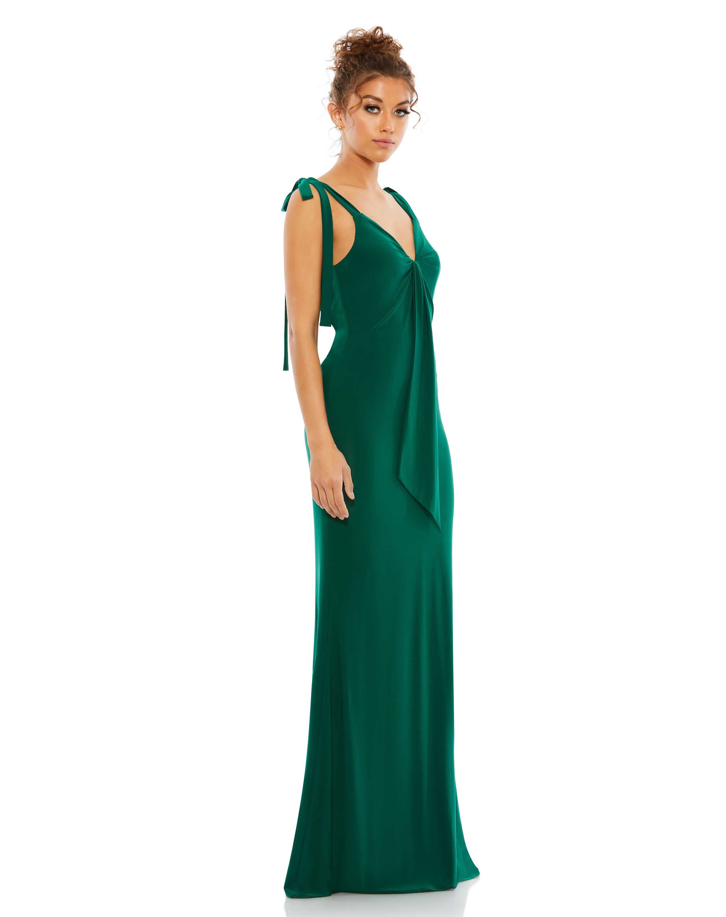 Jersey Low Back Bow Shoulder Gown – Mac Duggal