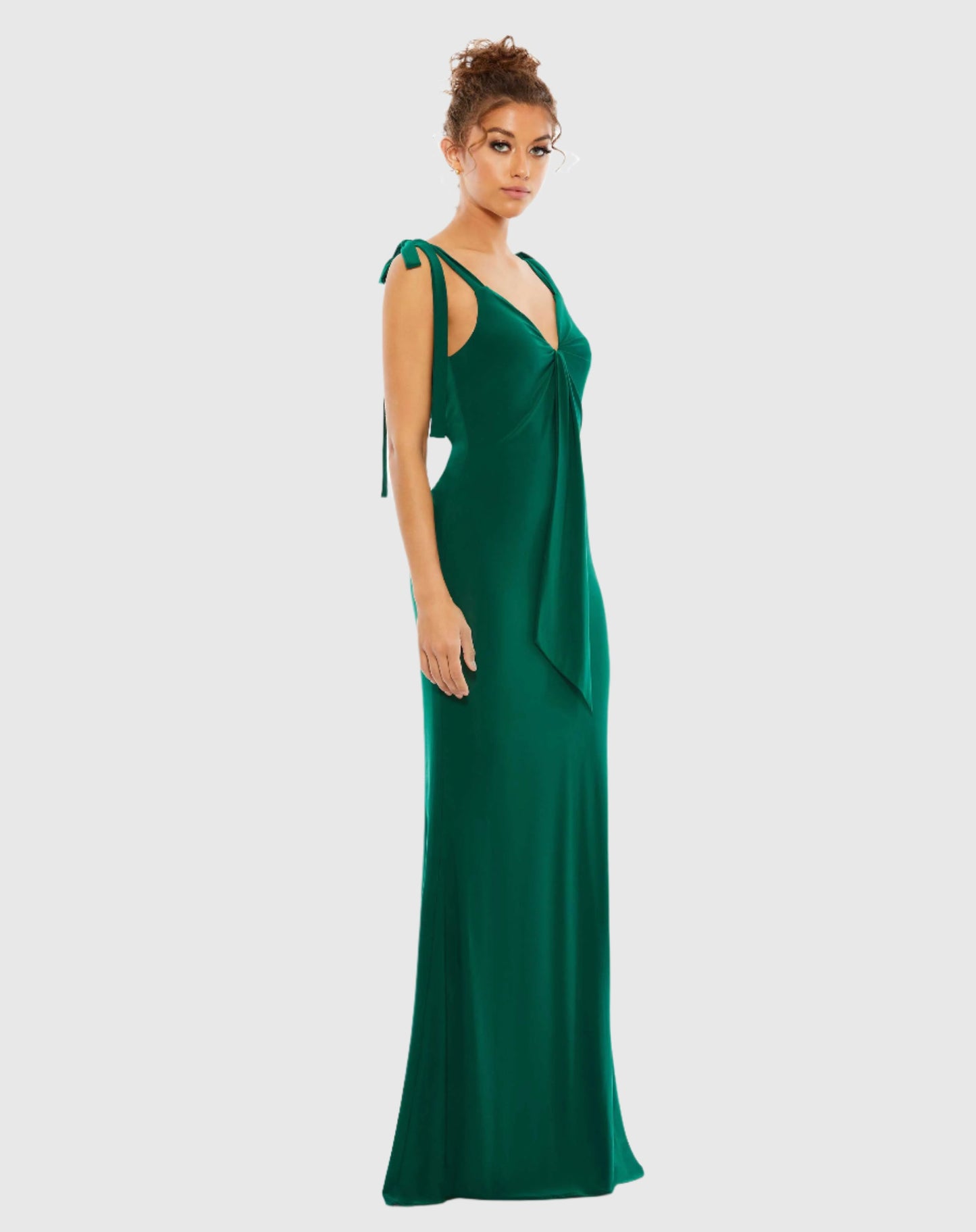 Jersey Low Back Bow Shoulder Gown