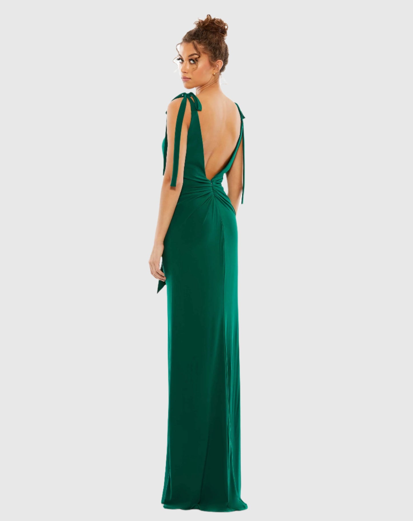 Jersey Low Back Bow Shoulder Gown