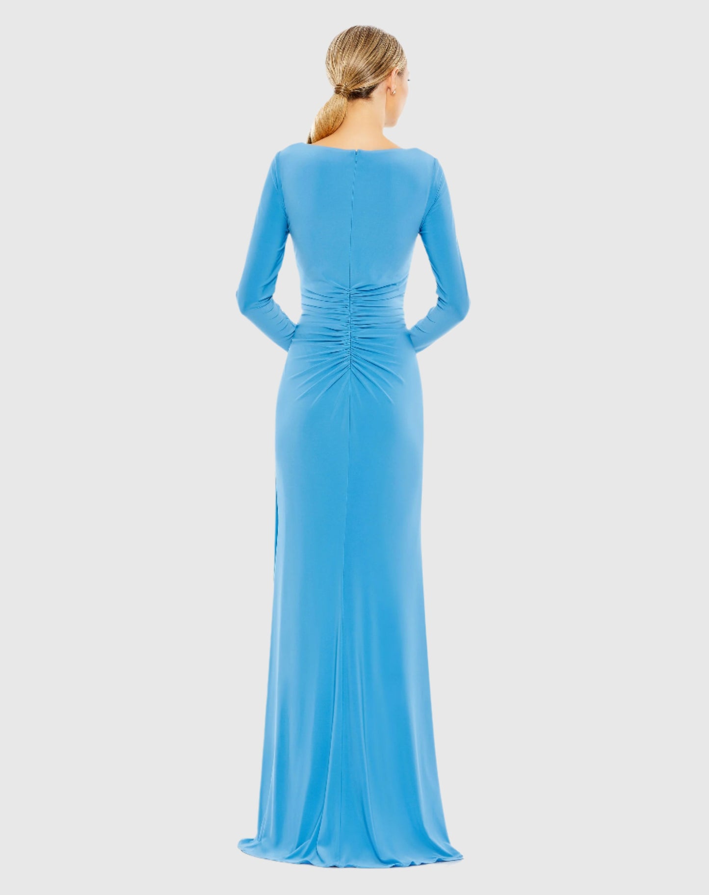 Ruched Long Sleeve Cowl Neck Gown