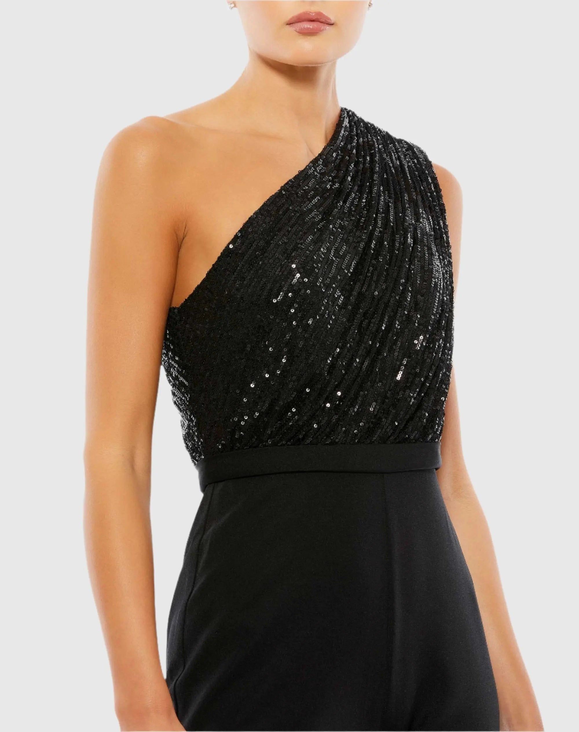 Black Sequined One Shoulder Jumpsuit - FINAL SALE - Ieena for Mac Duggal