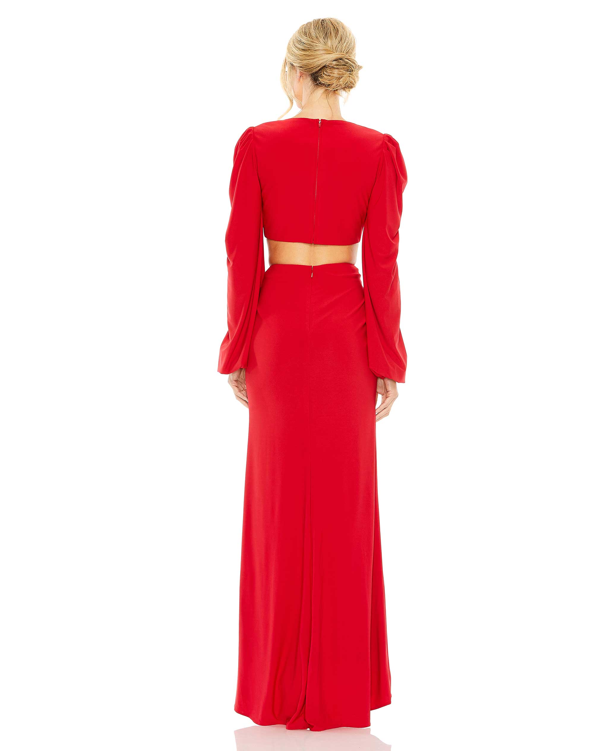 Jersey Puff Sleeve Cut Out Column Gown