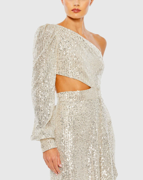 Sequined One Shoulder Cut Out Gown