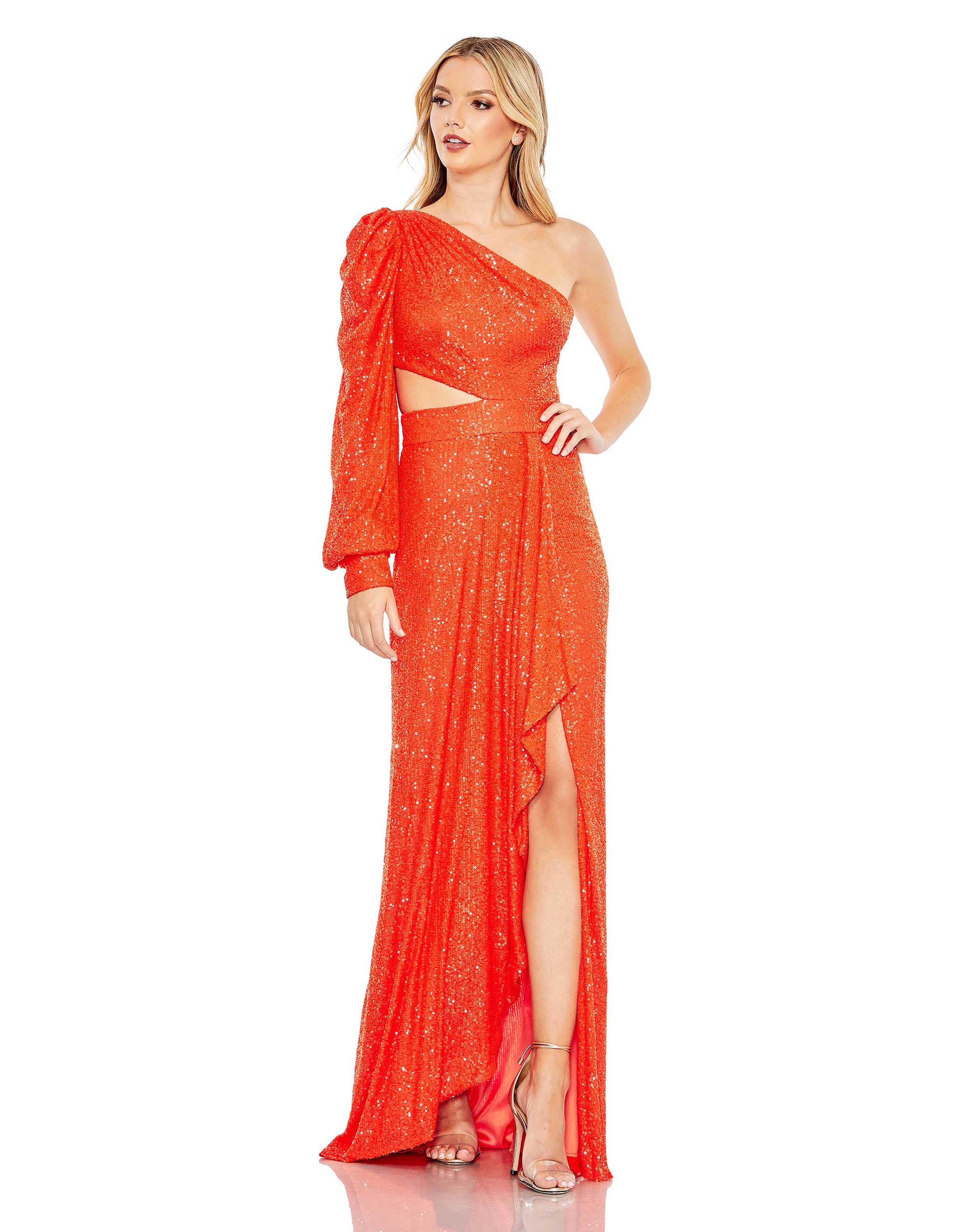 Sequined One Shoulder Cut Out Gown