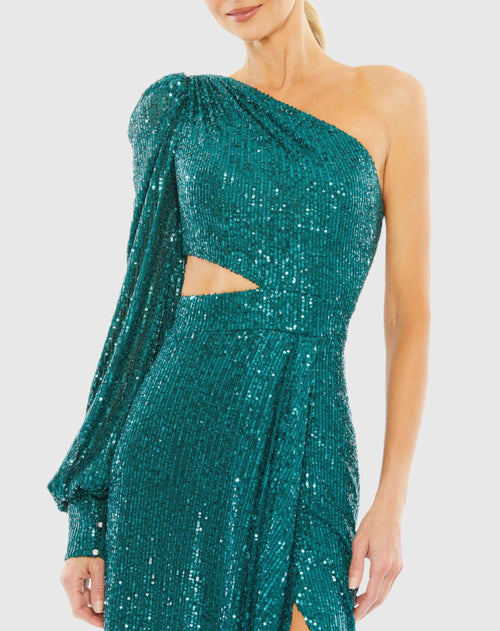 Sequined One Shoulder Cut Out Gown