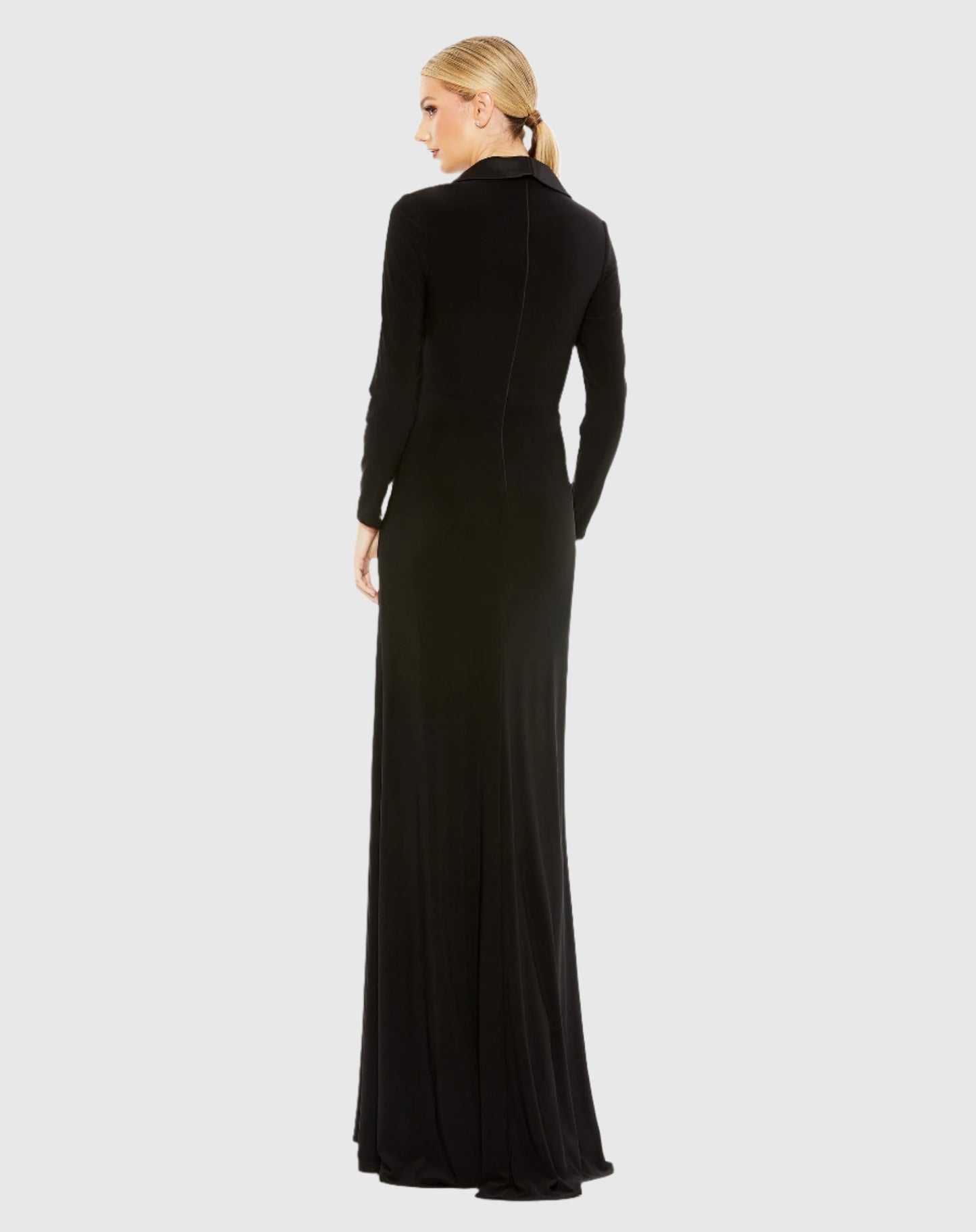 Long Sleeve Faux Tuxedo Gown - Mac Duggal