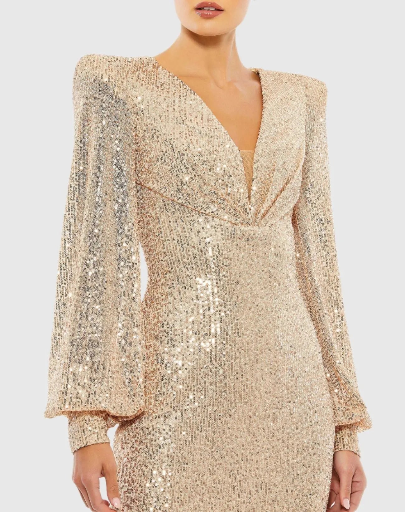 Sequined Structured Bishop Sleeve Mini Dress - Mac Duggal
