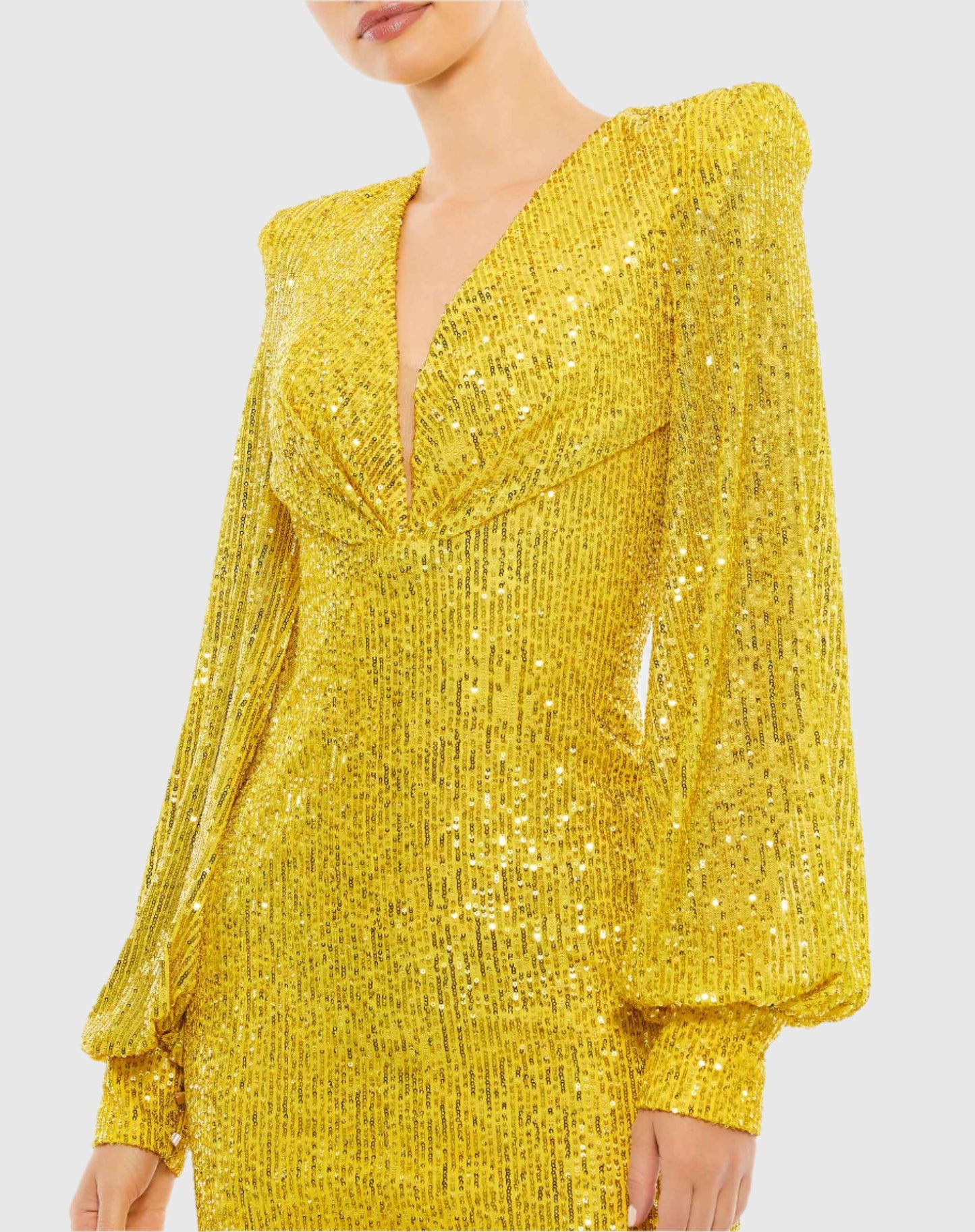 Robe midi structurée à sequins et manches évêque