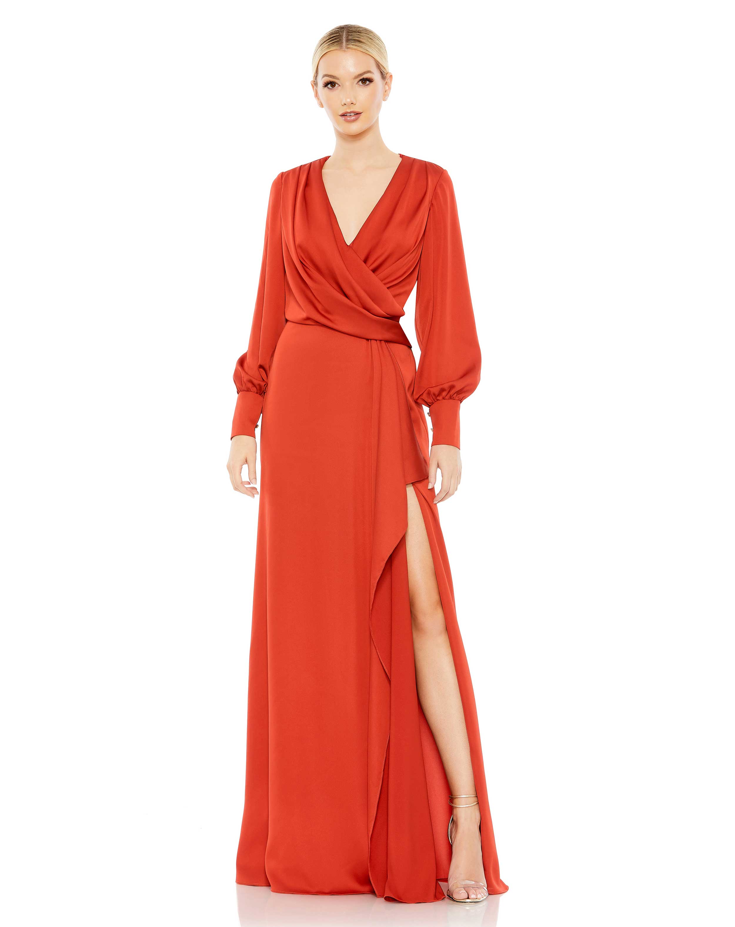 Draped Bishop Sleeve Charmeuse Gown