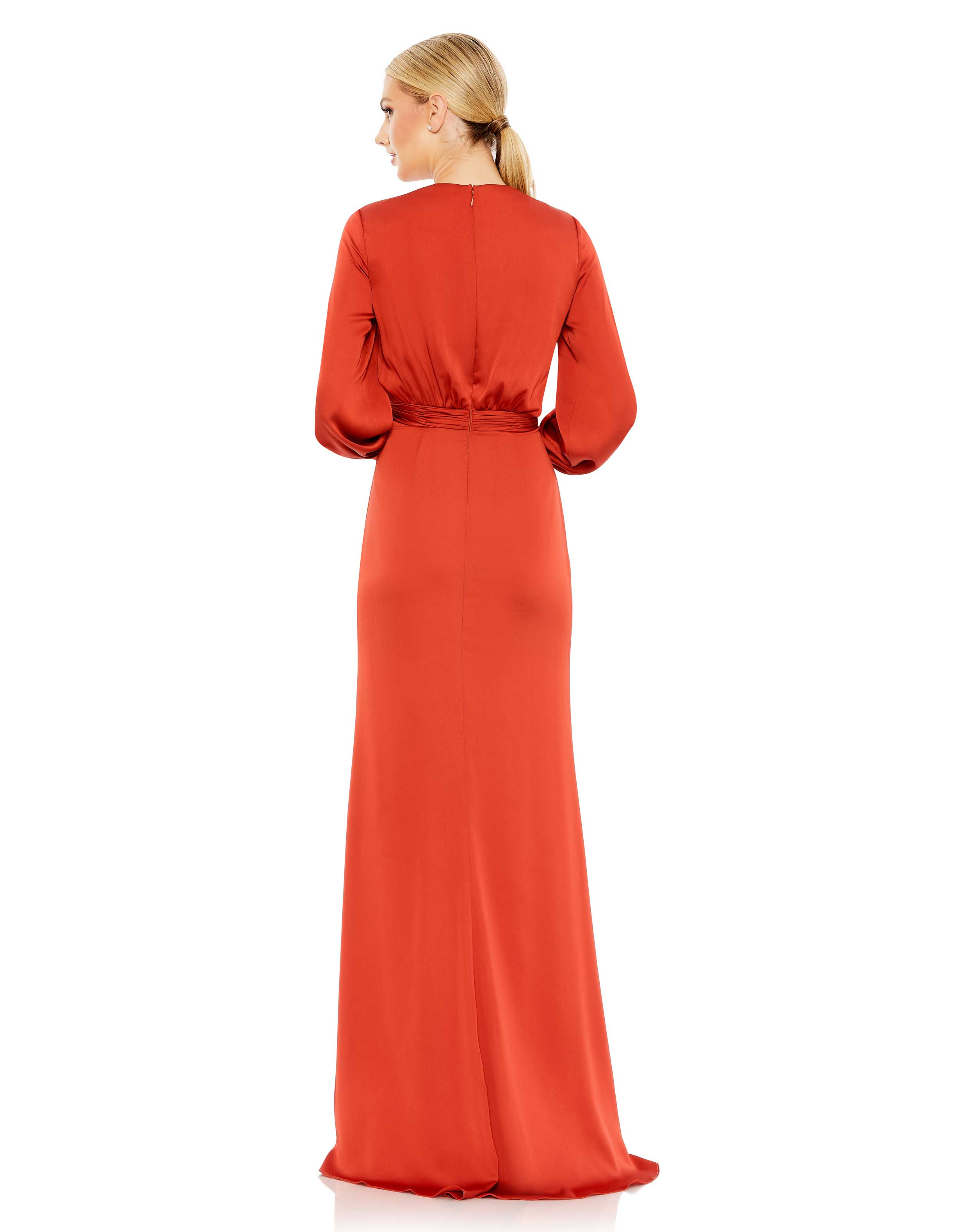 Draped Bishop Sleeve Charmeuse Gown