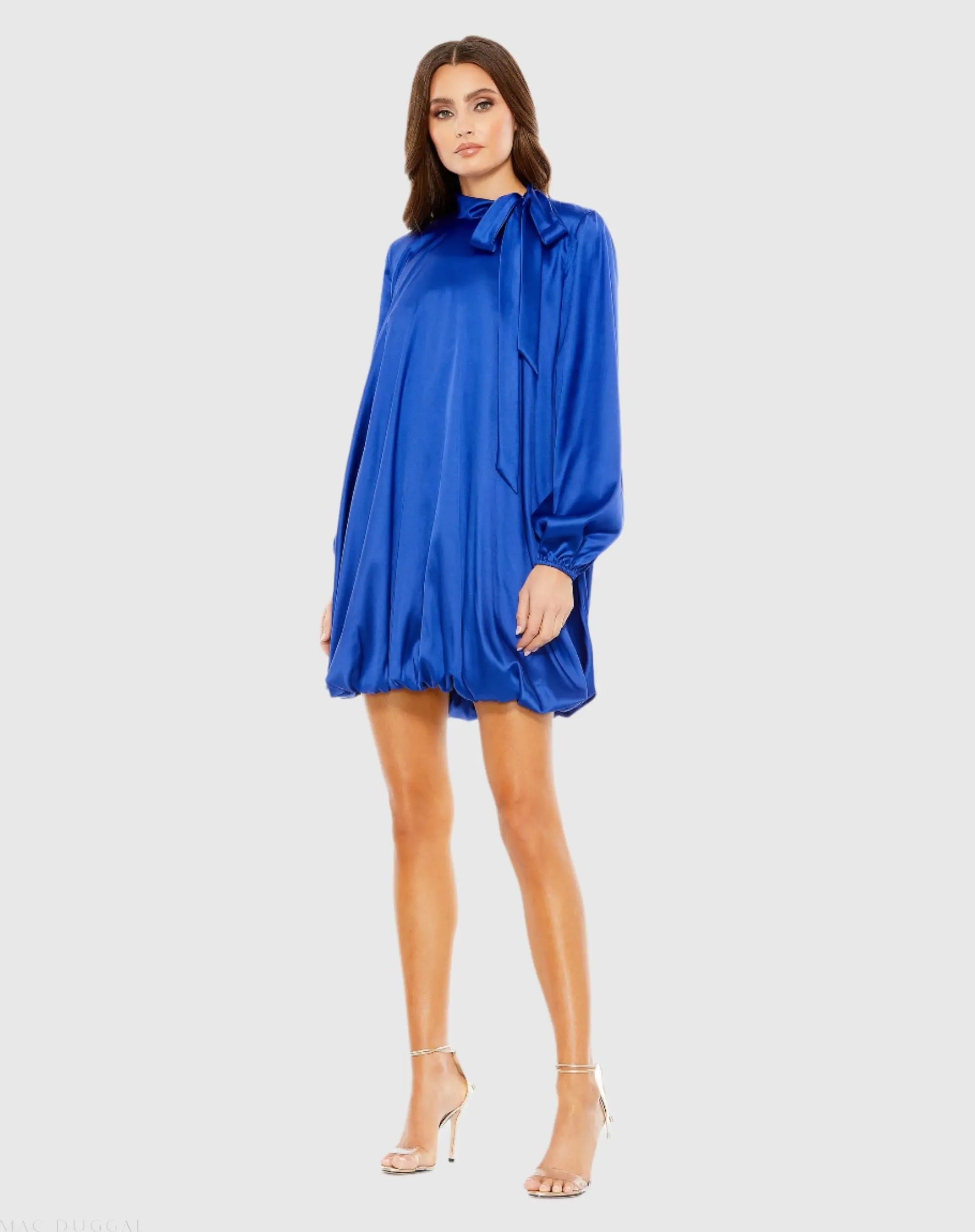 Blue High Neck Long Sleeve Bubble Hem Dress Blue High Neck Long Sleeve Bubble Hem Dress