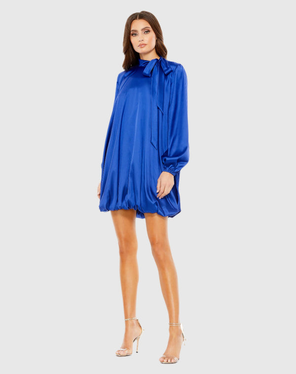 High Neck Long Sleeve Bubble Hem Dress