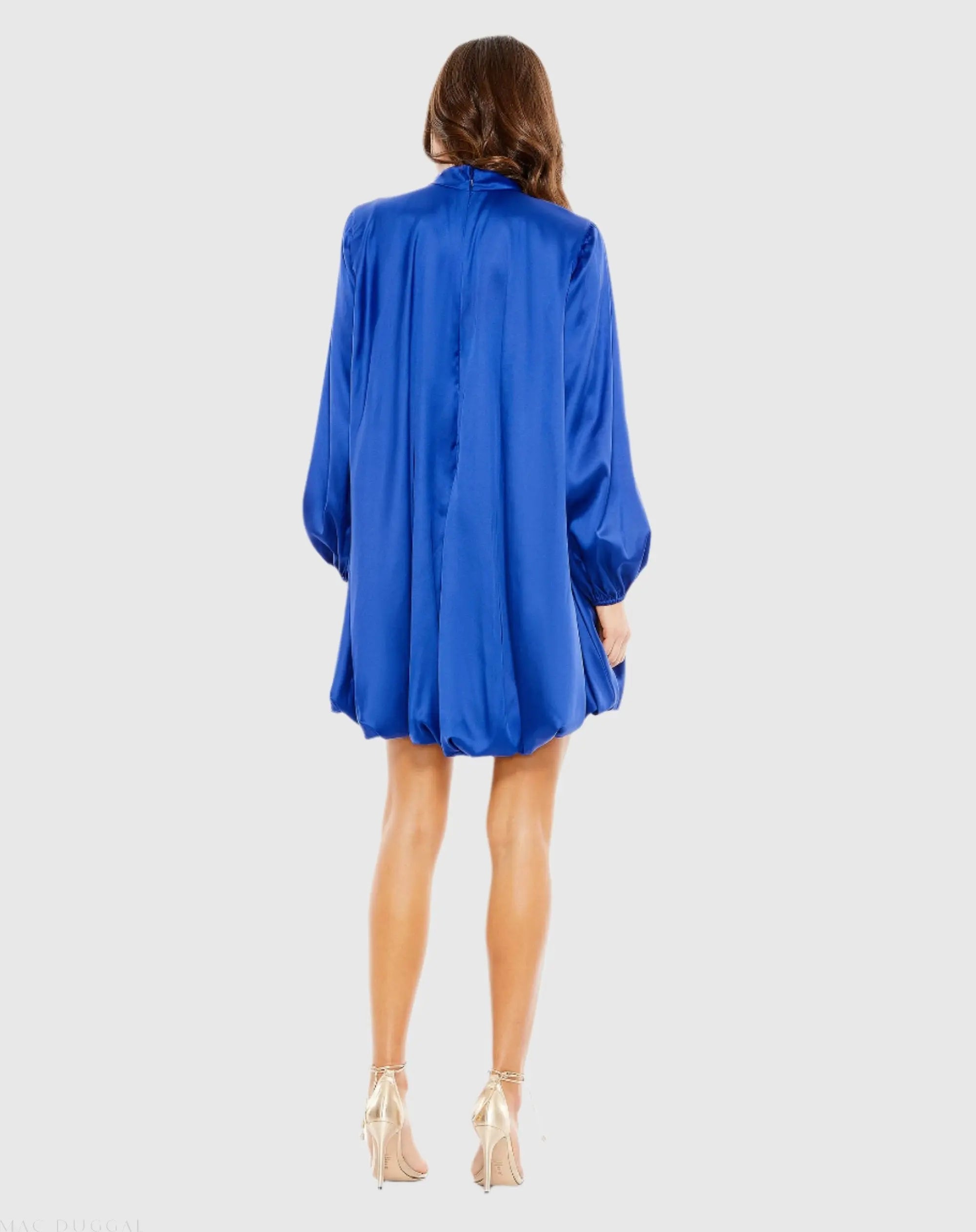 High Neck Long Sleeve Bubble Hem Dress - Mac Duggal
