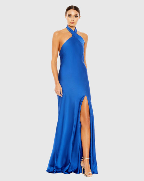 Asymmetrical Crisscross Halter Gown