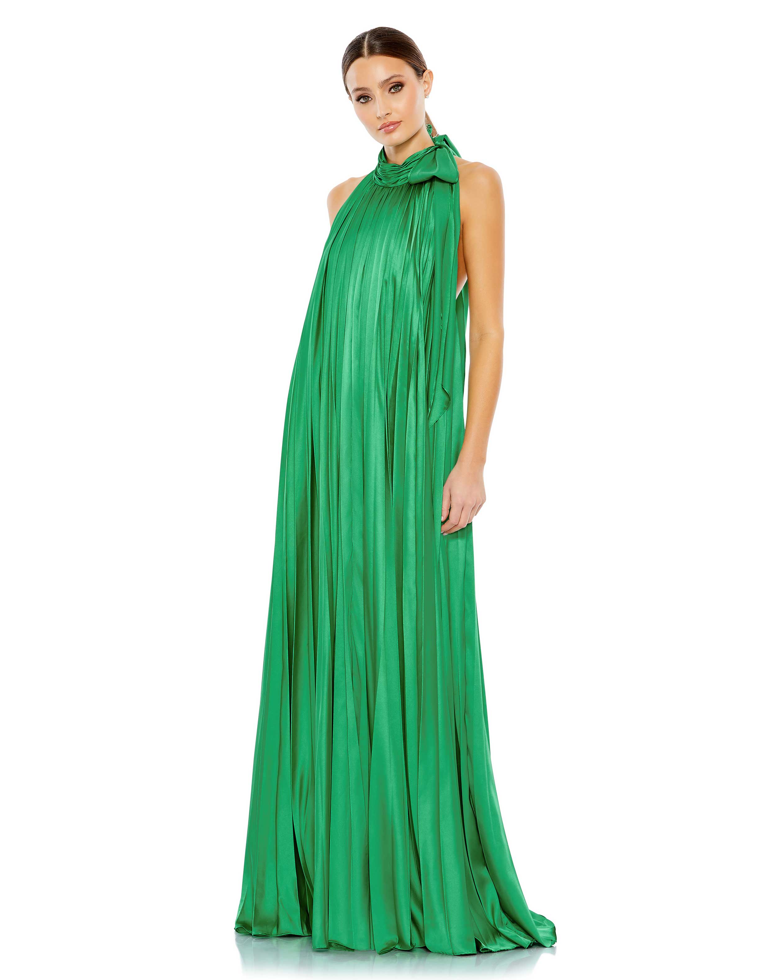 Pleated Trapeze Halter Neck Gown