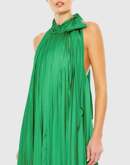 Pleated Trapeze Halter Neck Gown