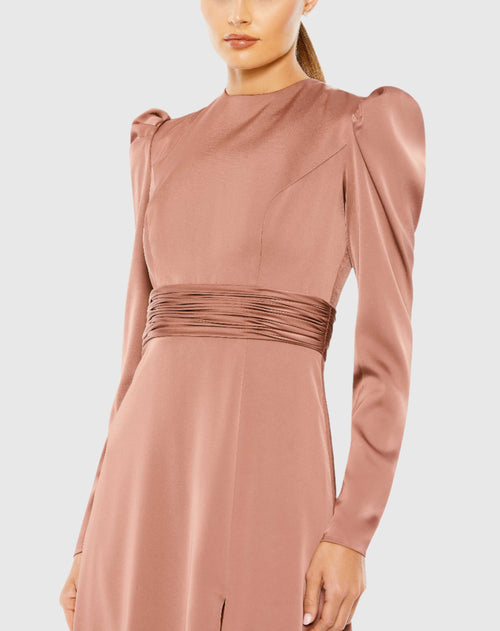 High Neck Long Sleeve Midi Dress