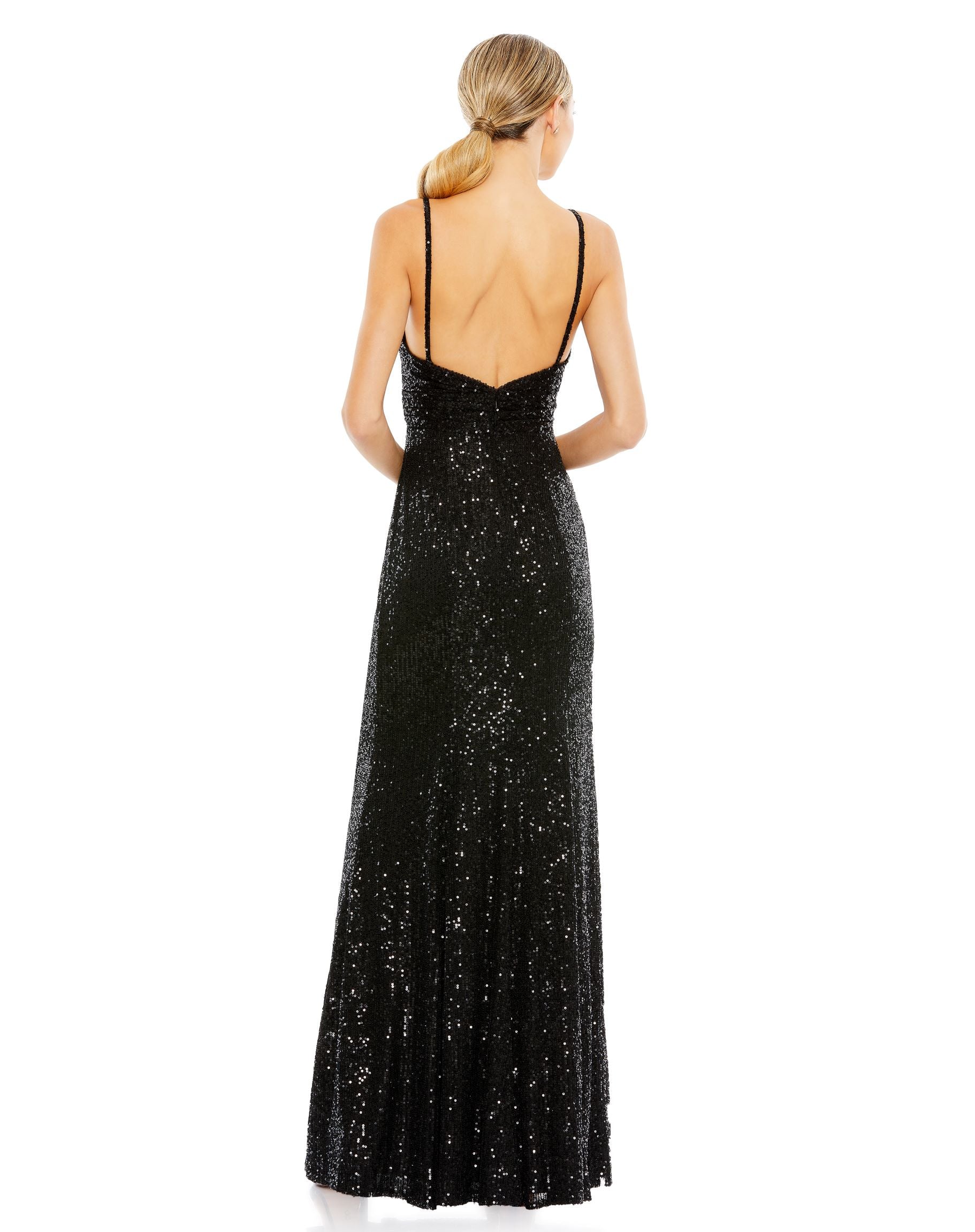 Sequined Draped V Neck Gown