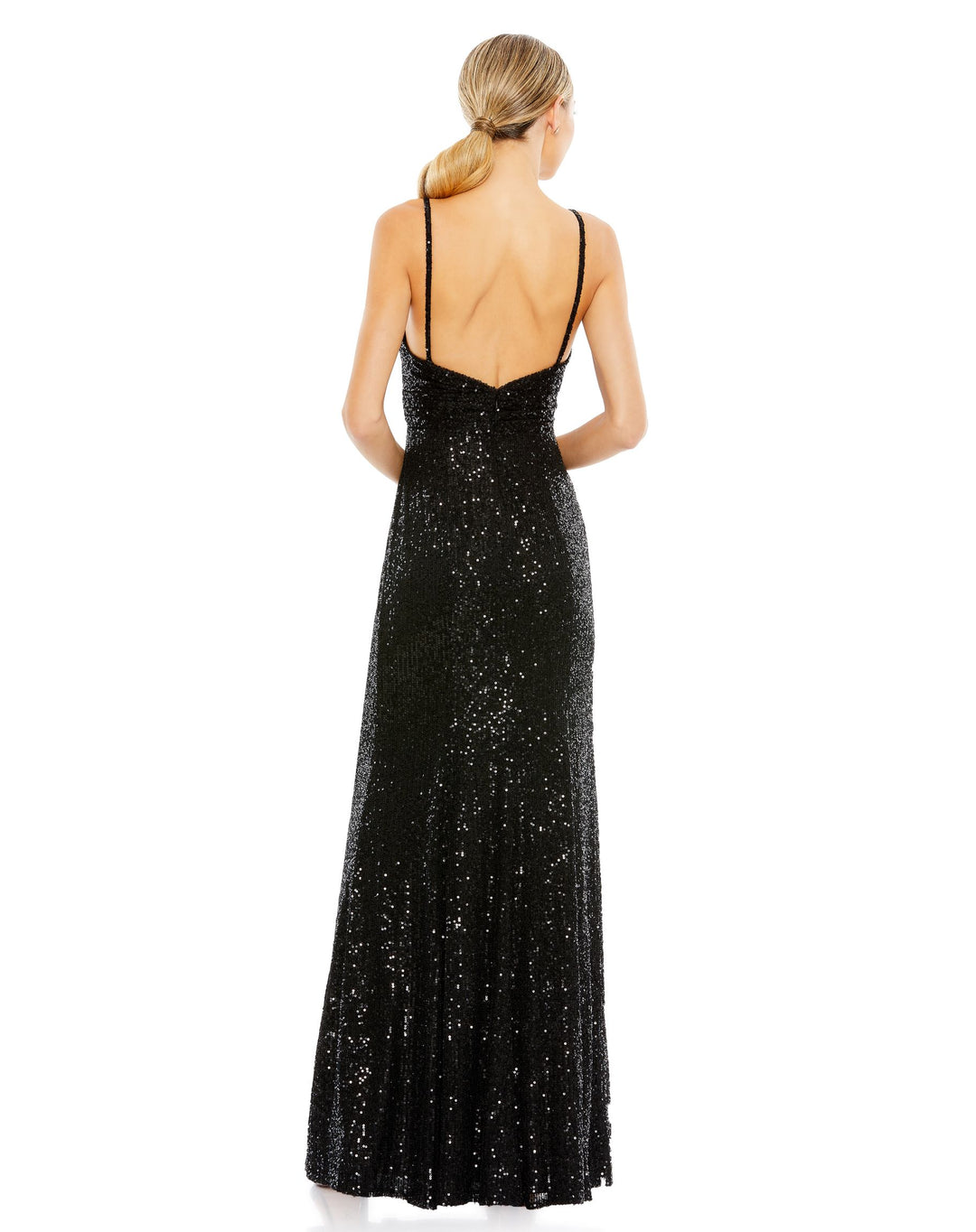 Sequined Draped V Neck Gown – Mac Duggal
