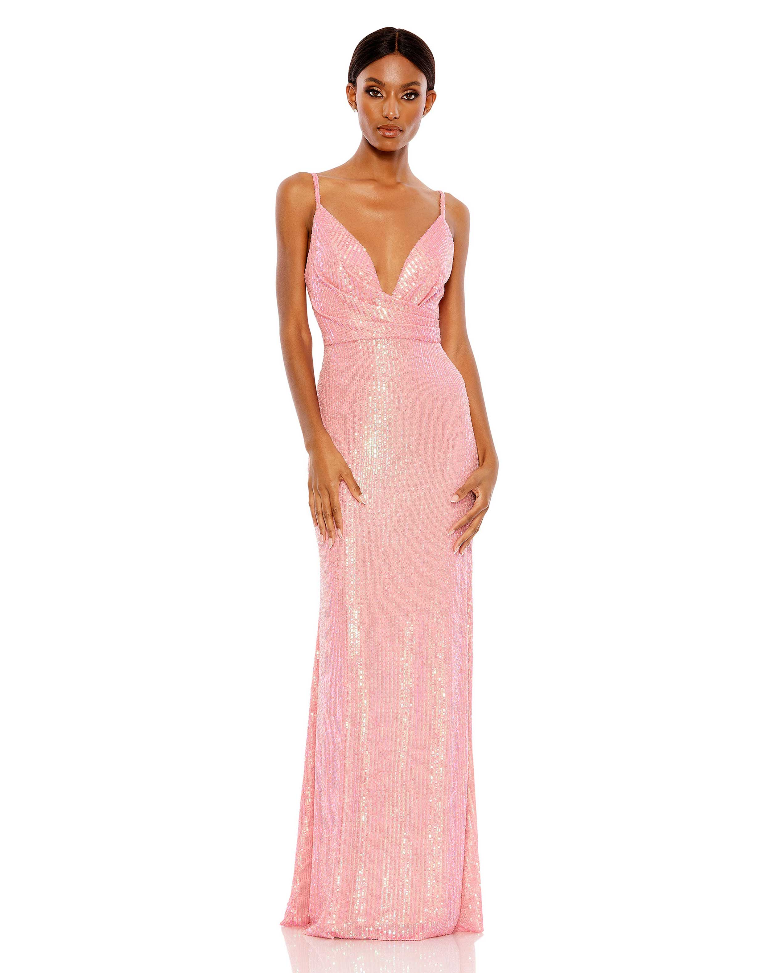 Sequined Draped V Neck Gown