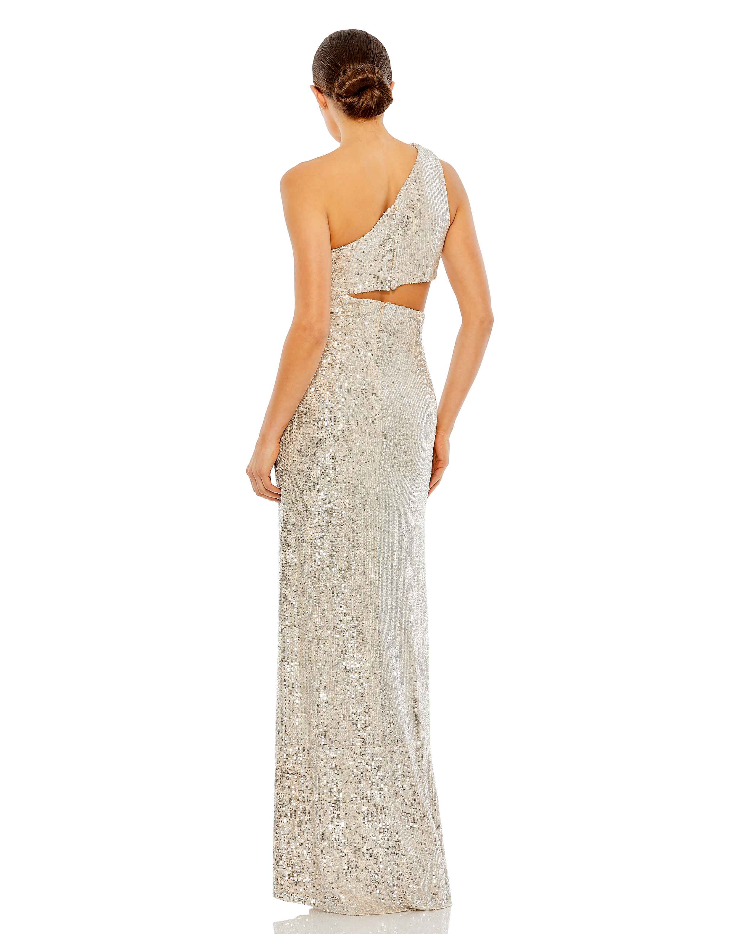 Sequin One Shoulder Cut Out Gown